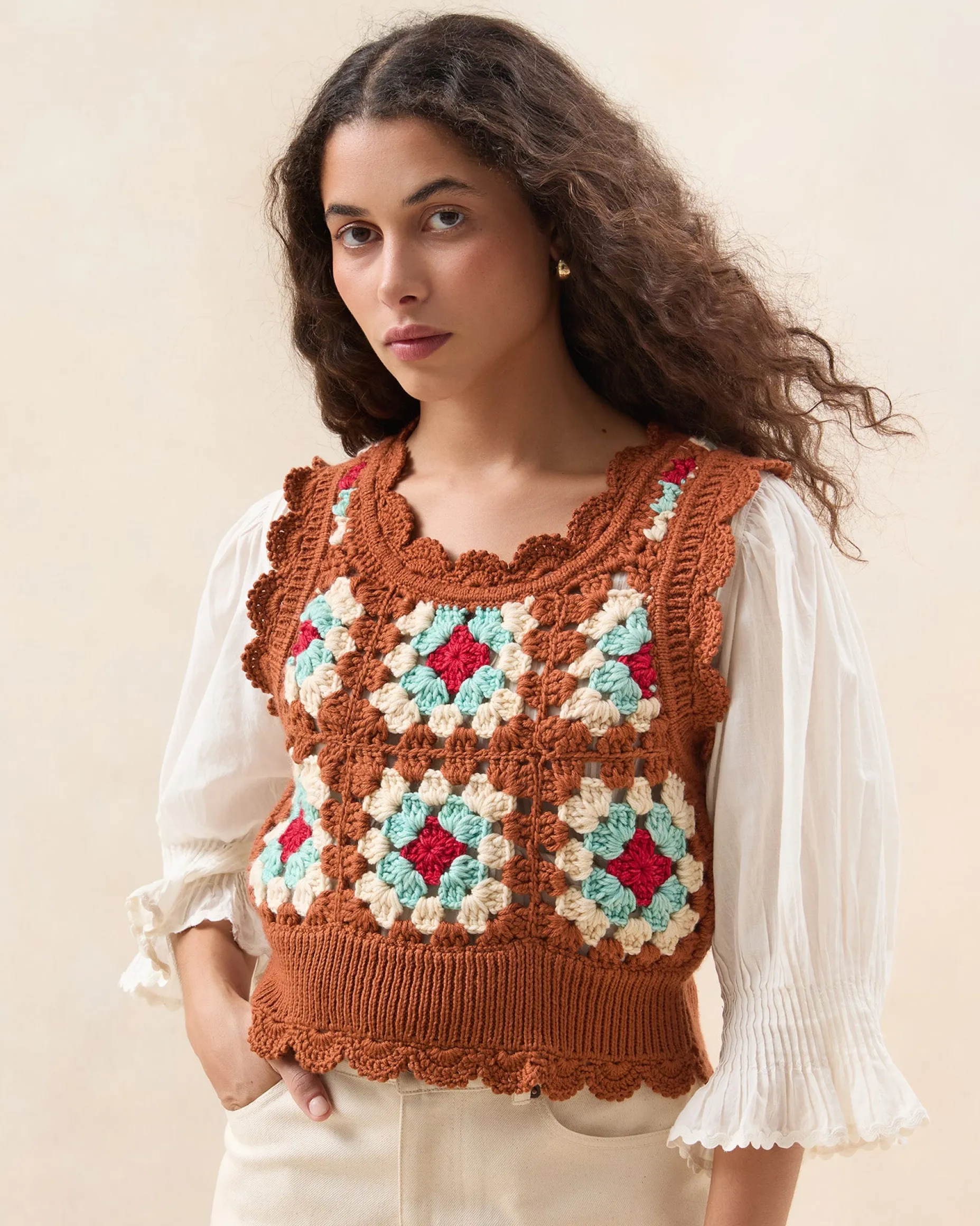 Eddie Brown/Cream Floral Vest