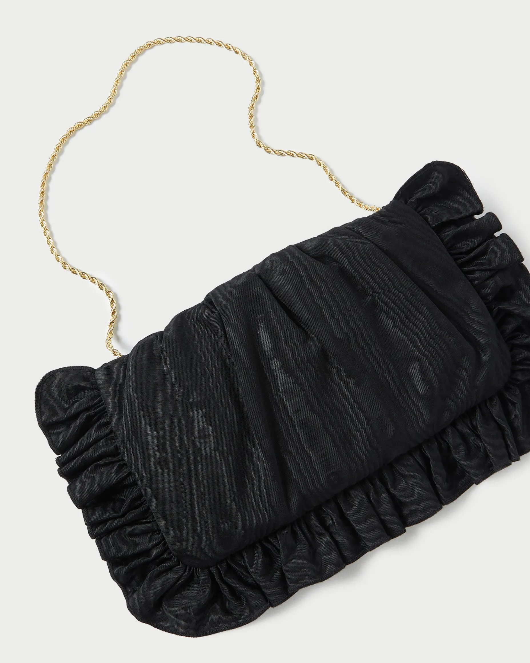Mavis Vanilla Moiré Ruffle Clutch
