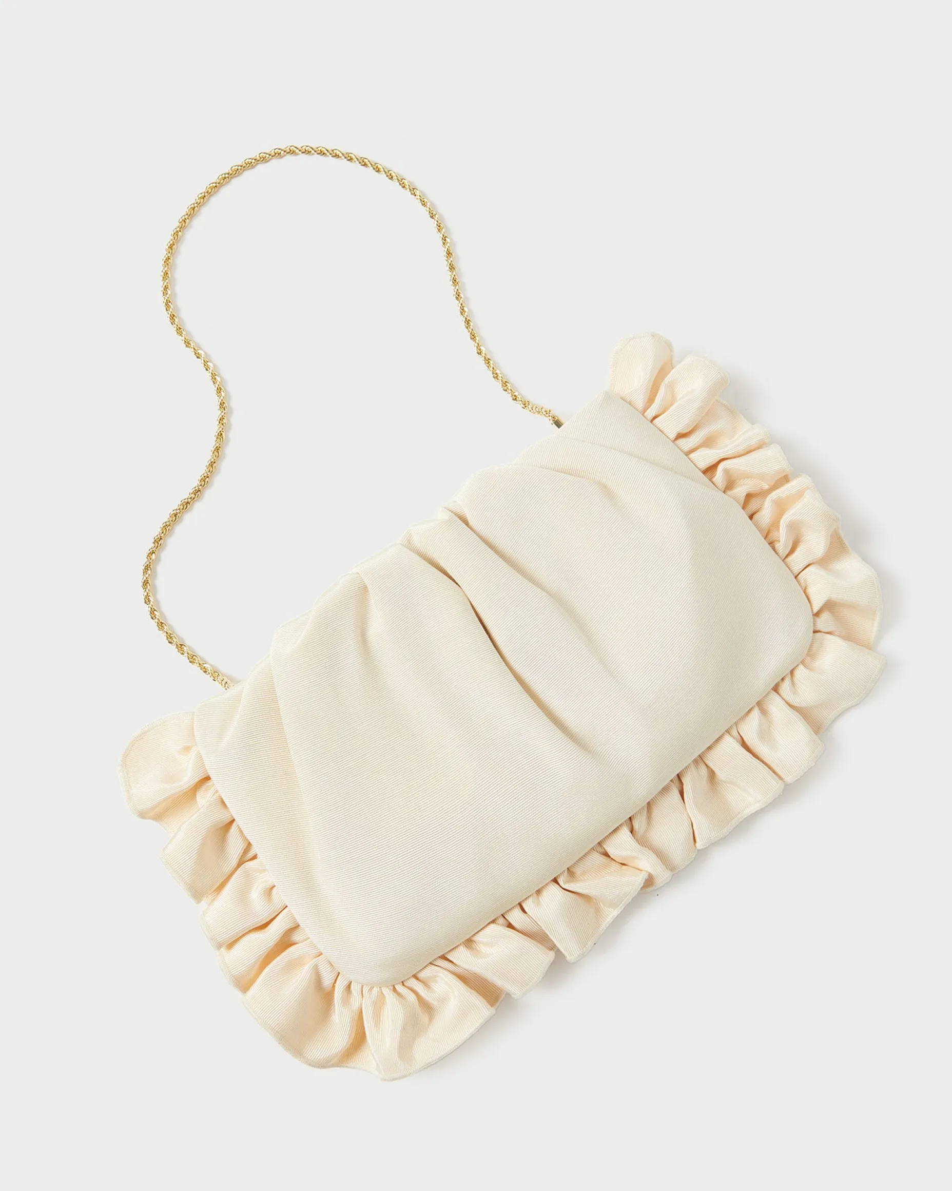 Mavis Vanilla Moiré Ruffle Clutch