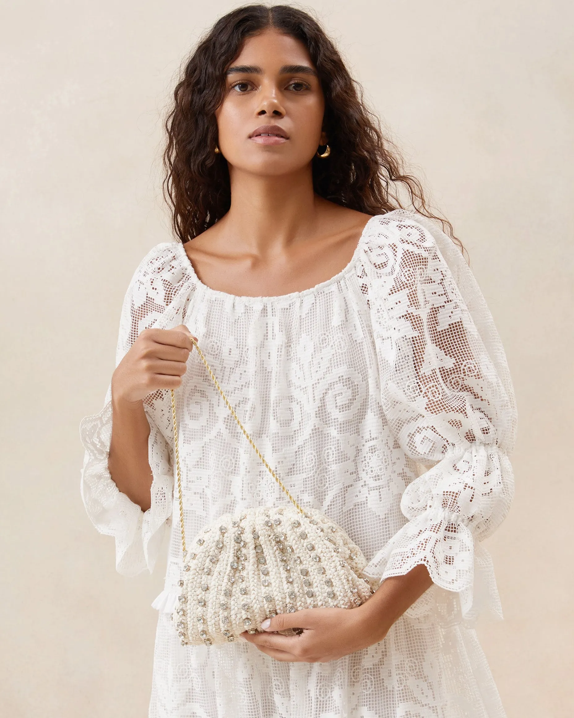 Bailey White Pleated Dome Clutch