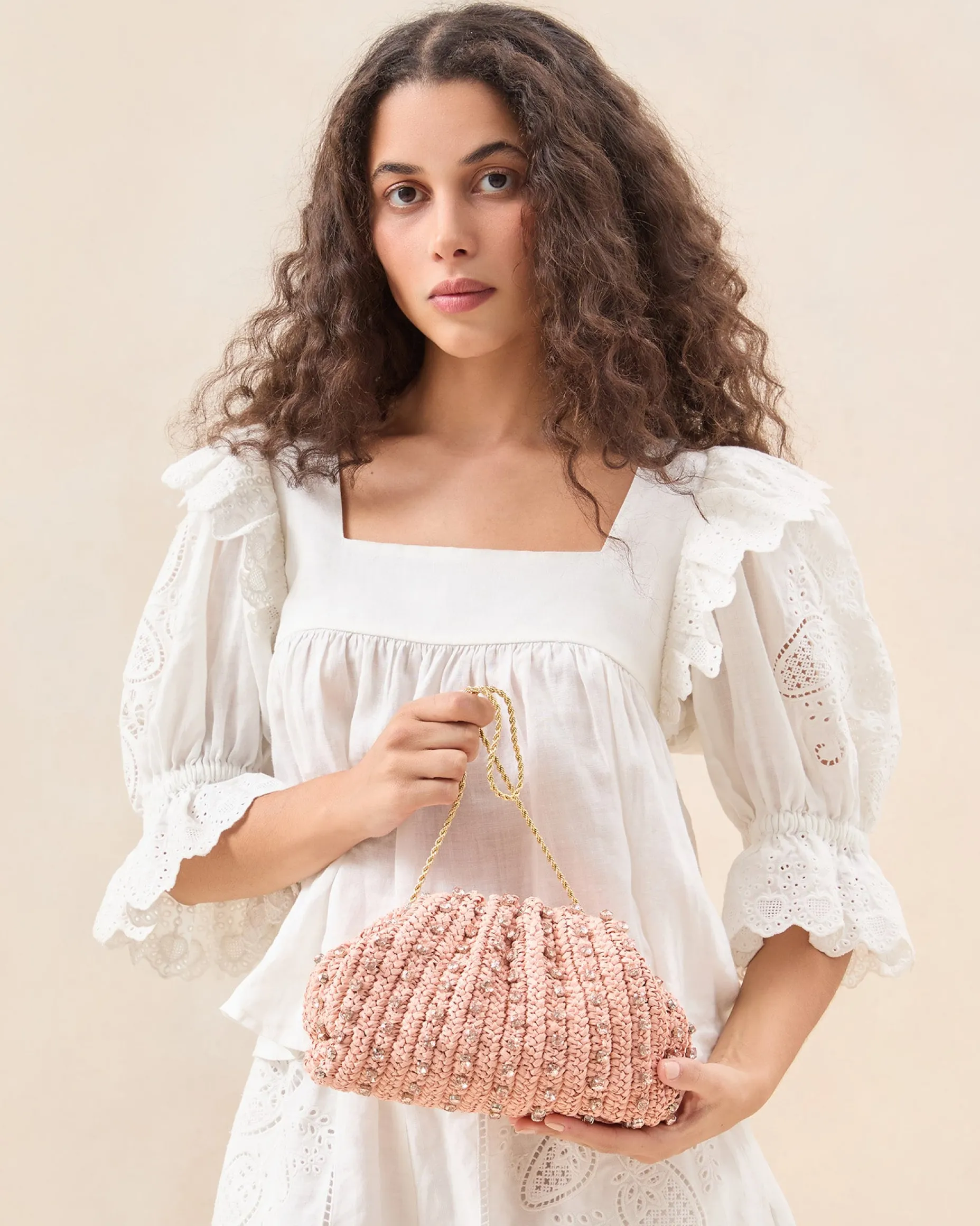 Bailey White Pleated Dome Clutch