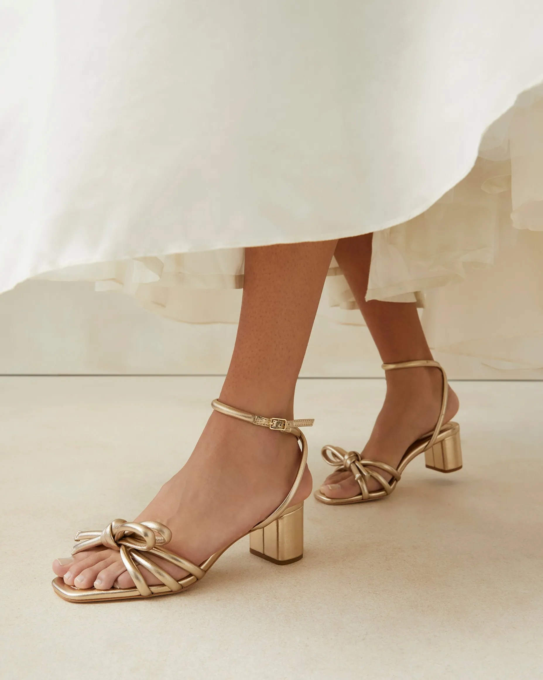Mikel White Bow Mid-Heel Sandal