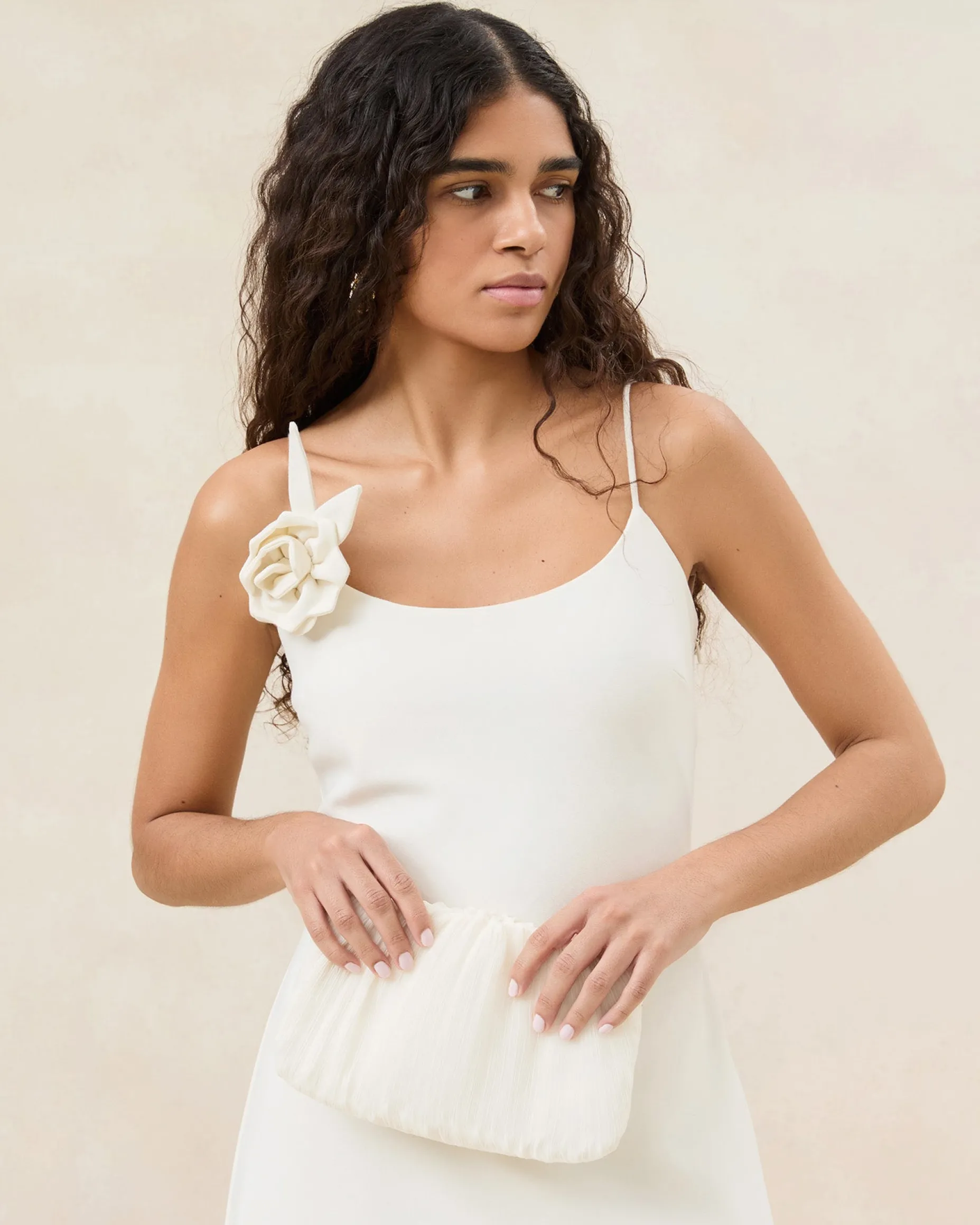 Brit White Flat Pleated Clutch