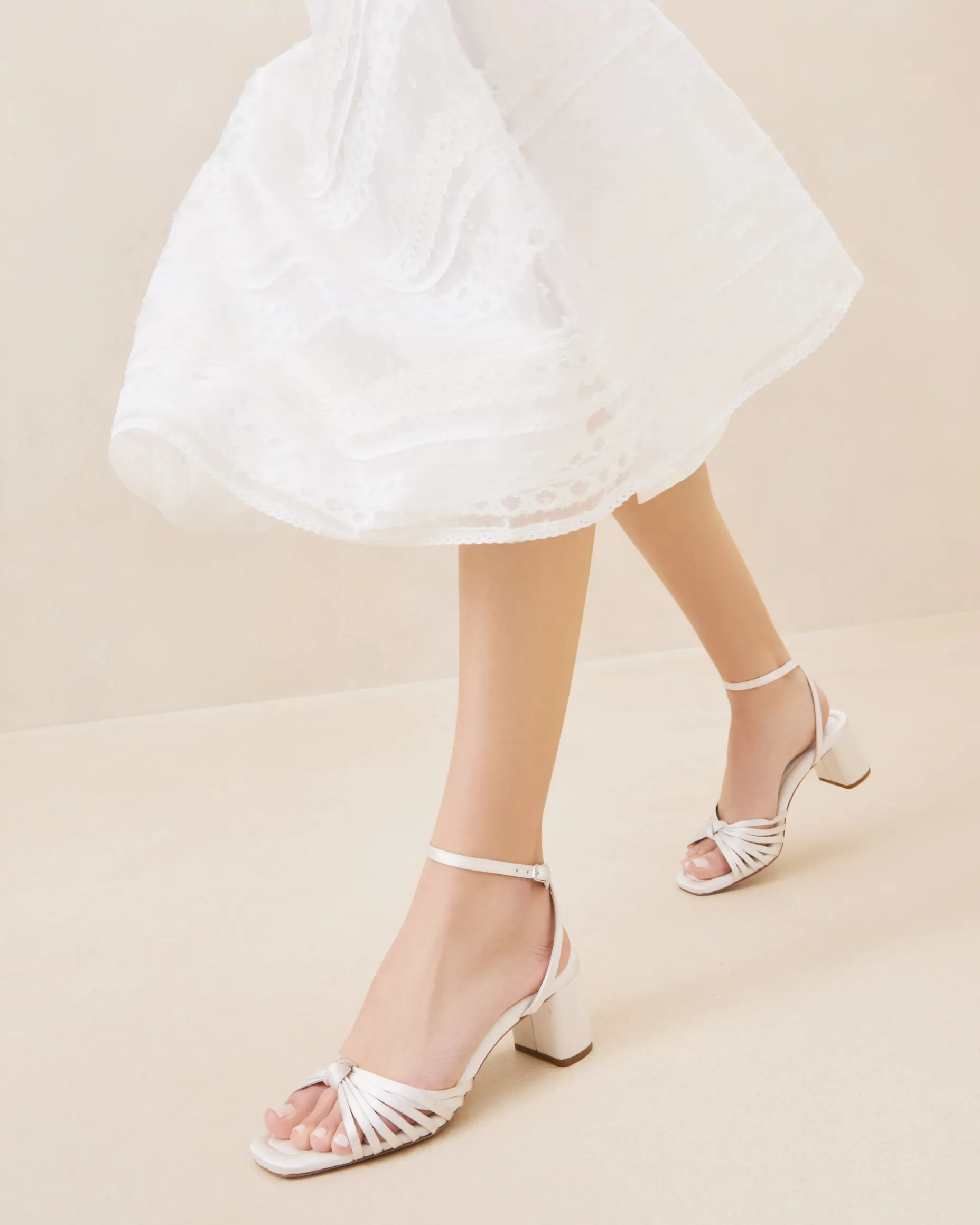 Olivia Cream Knot Mid-Heel Sandal