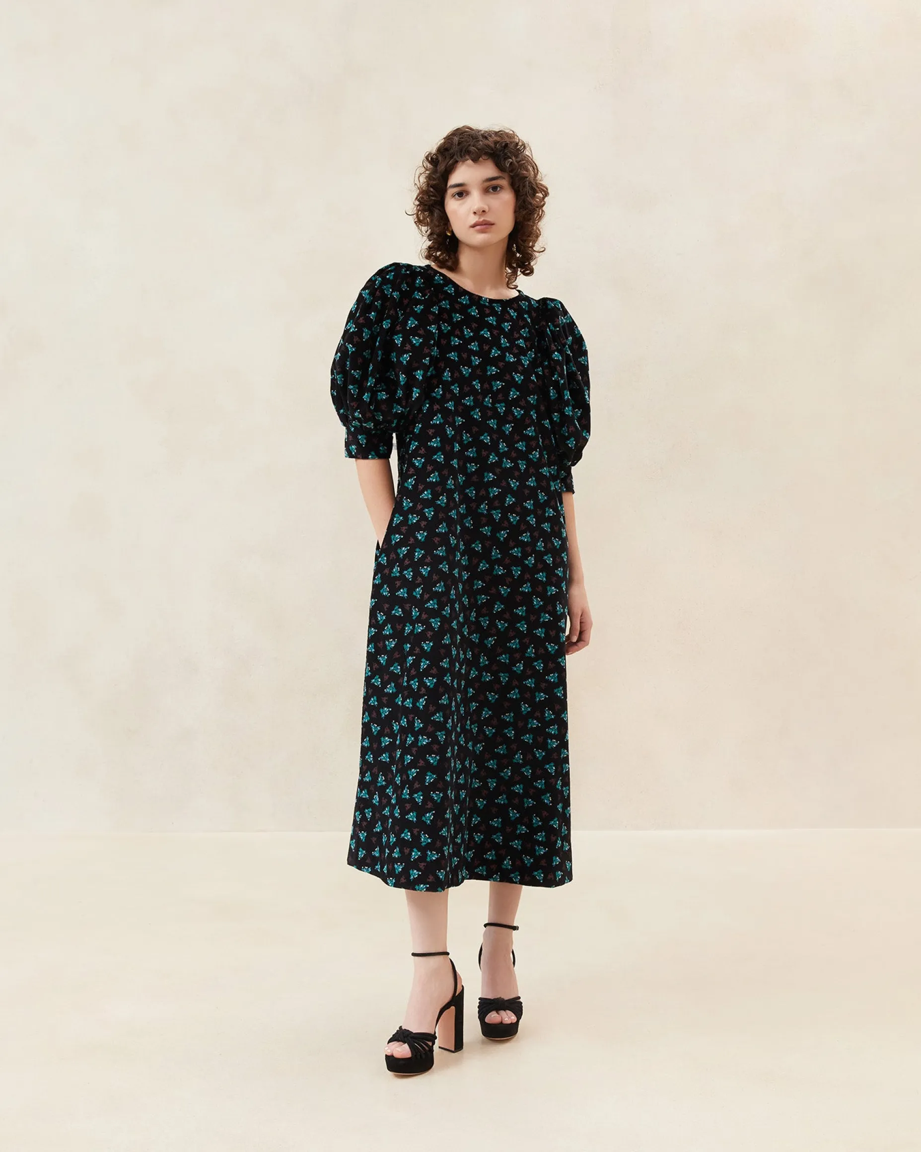 Maxwell Black Floral Corduroy Dress