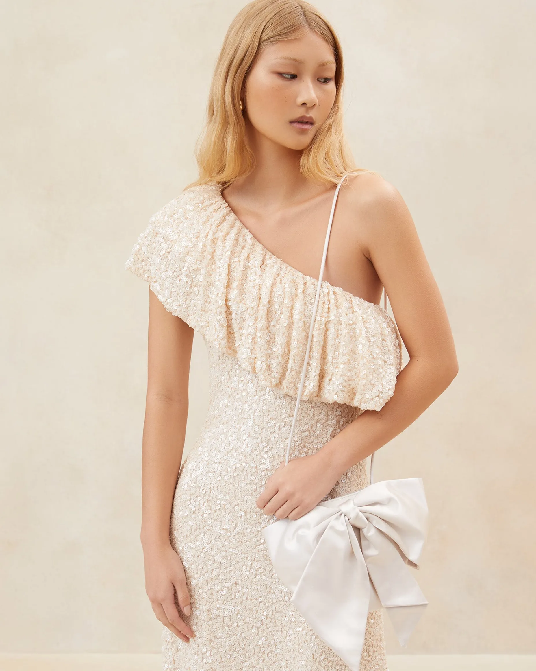 Violet Cream Satin Bow Crossbody