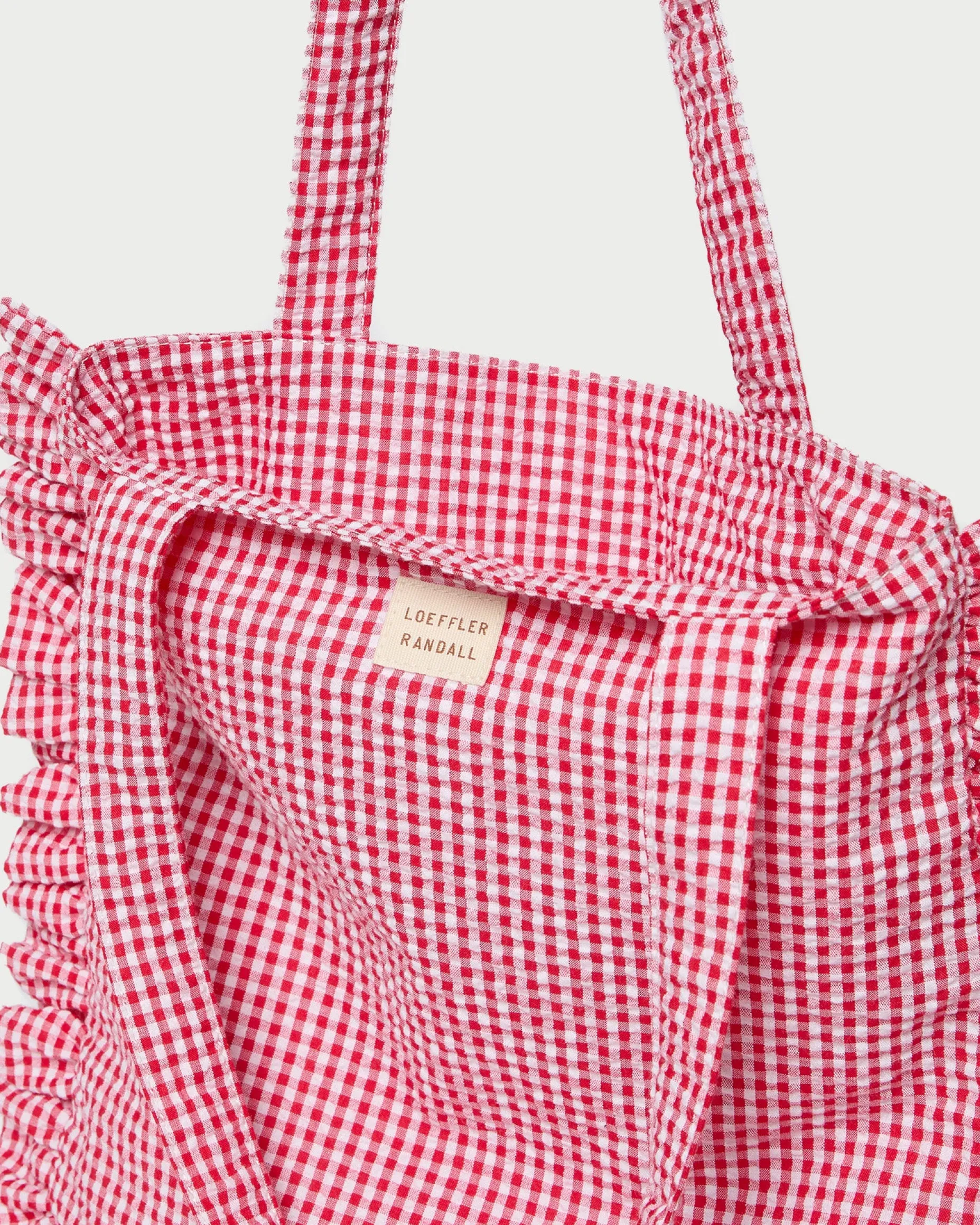 Justine Red Gingham Ruffle Tote