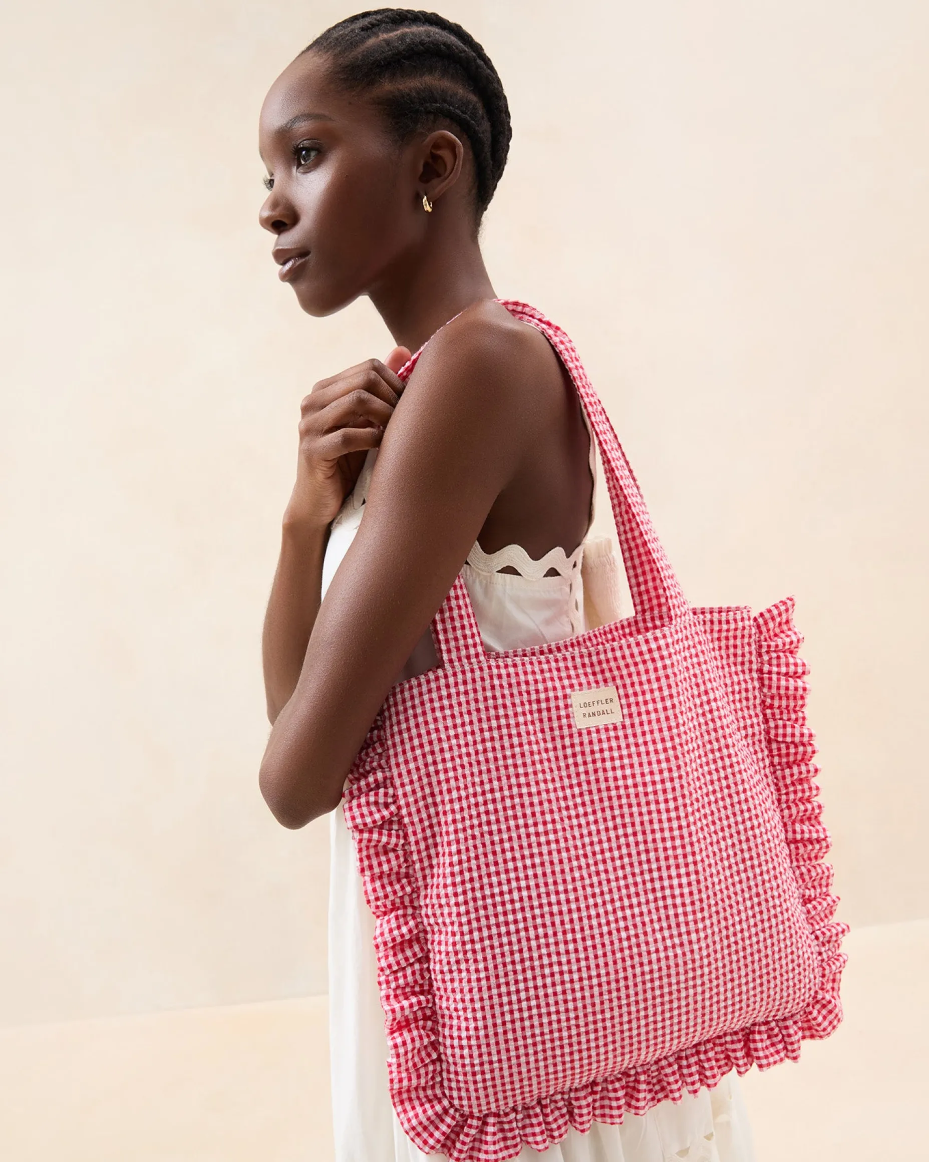 Justine Red Gingham Ruffle Tote