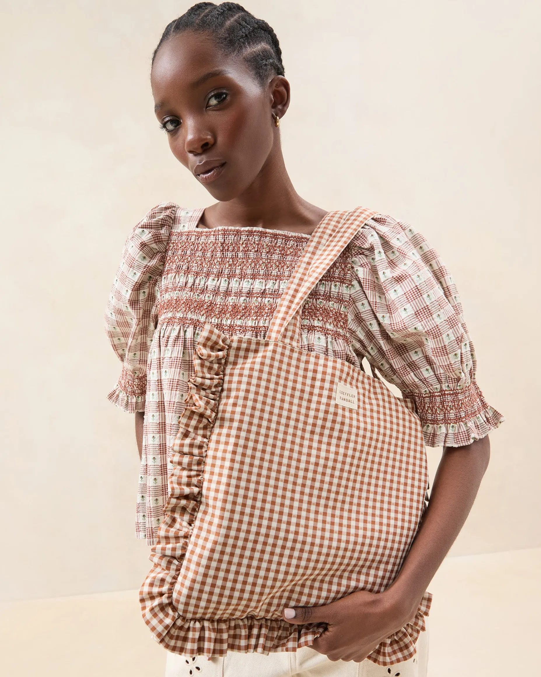 Justine Red Gingham Ruffle Tote