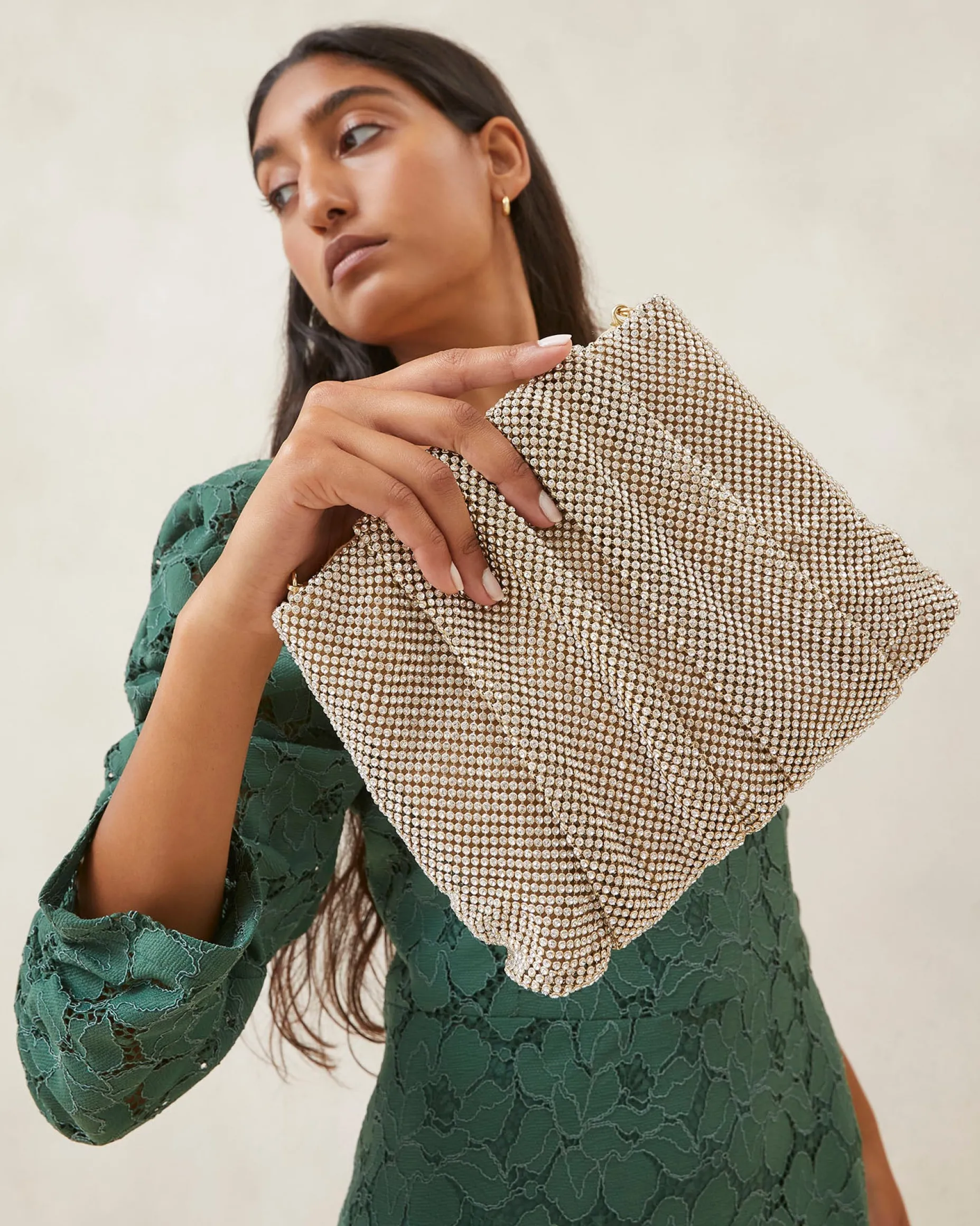 Ember Gold Diamanté Gathered Clutch