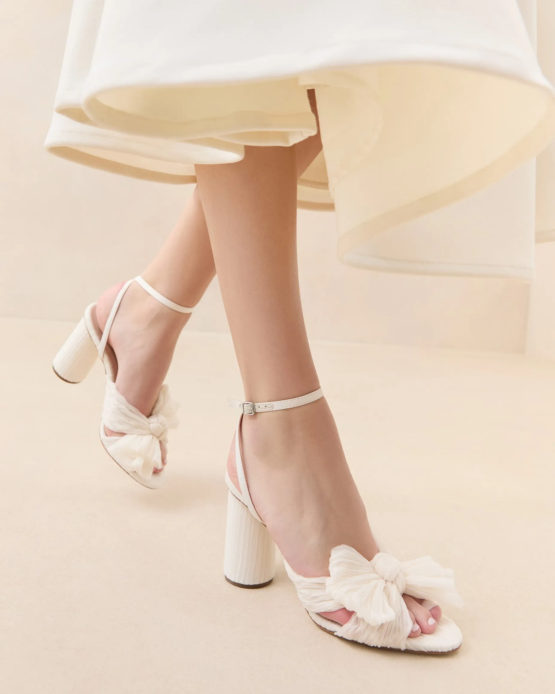 Camellia Champagne Pleated Bow Heel