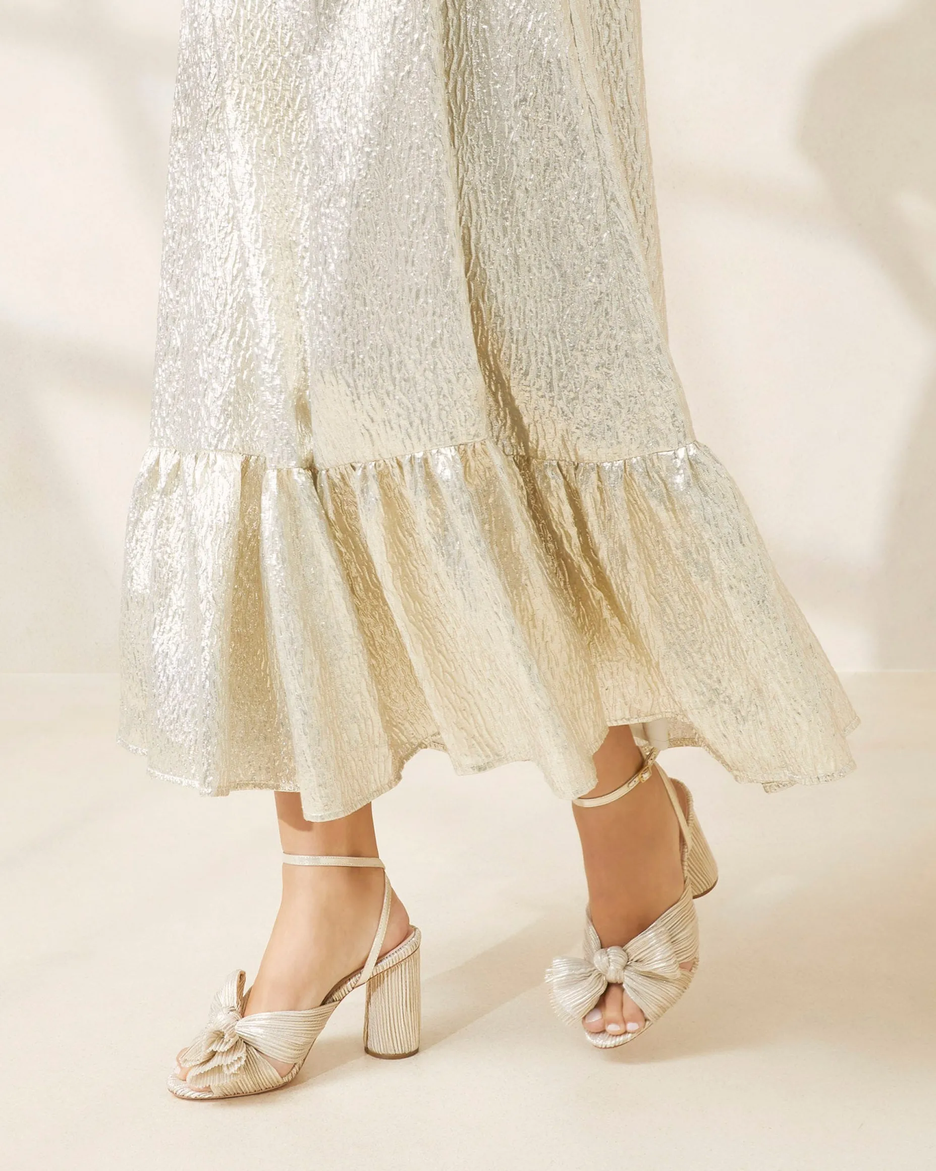 Camellia Champagne Pleated Bow Heel