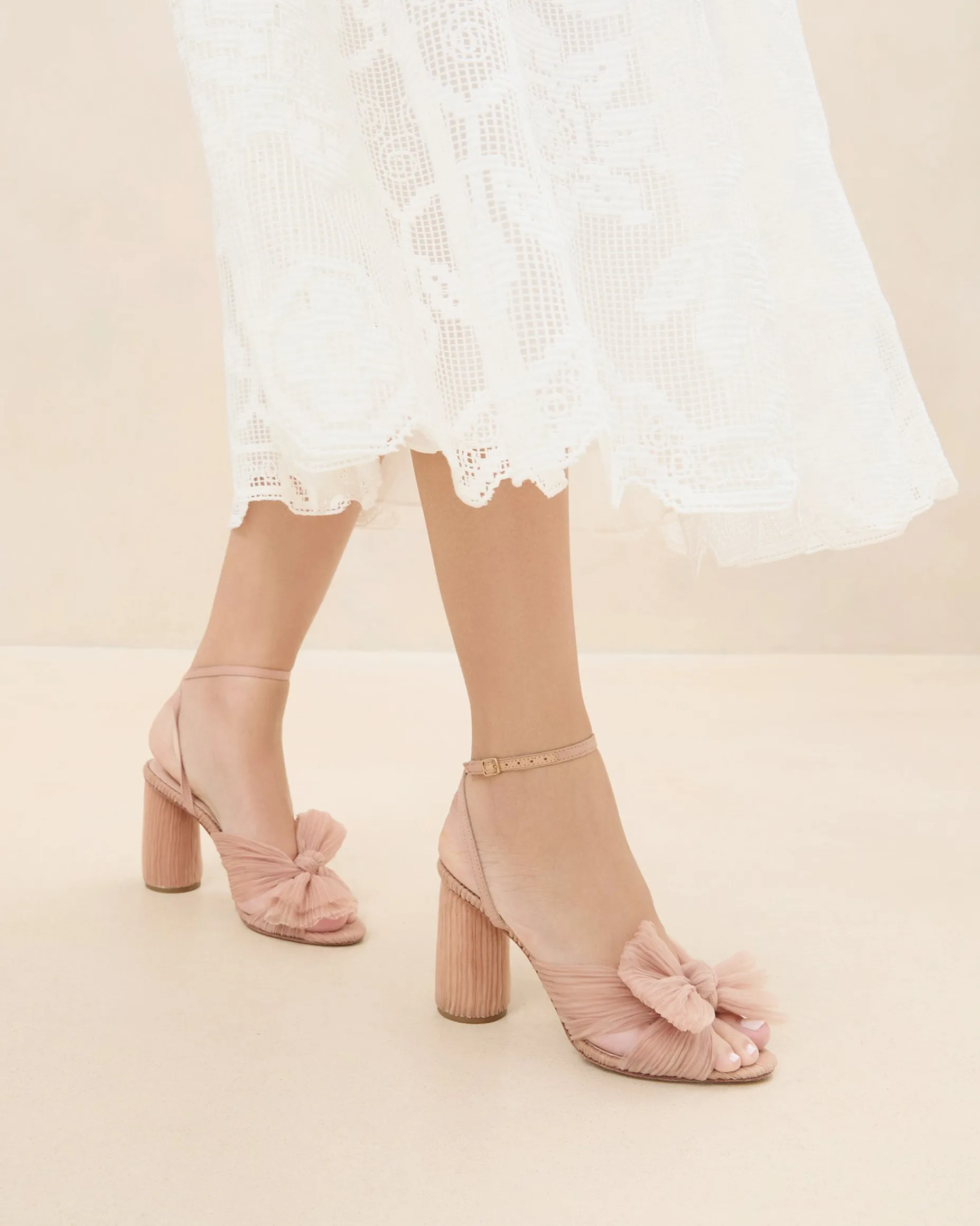 Camellia Champagne Pleated Bow Heel