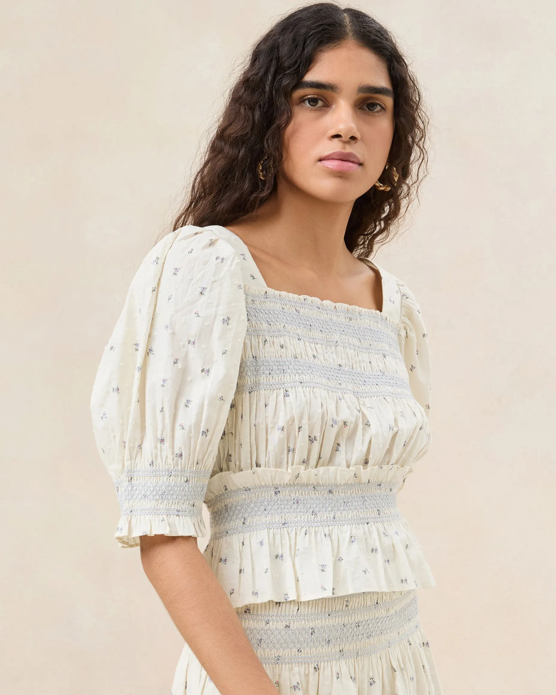 Nicola Cream Floral Cinched Blouse