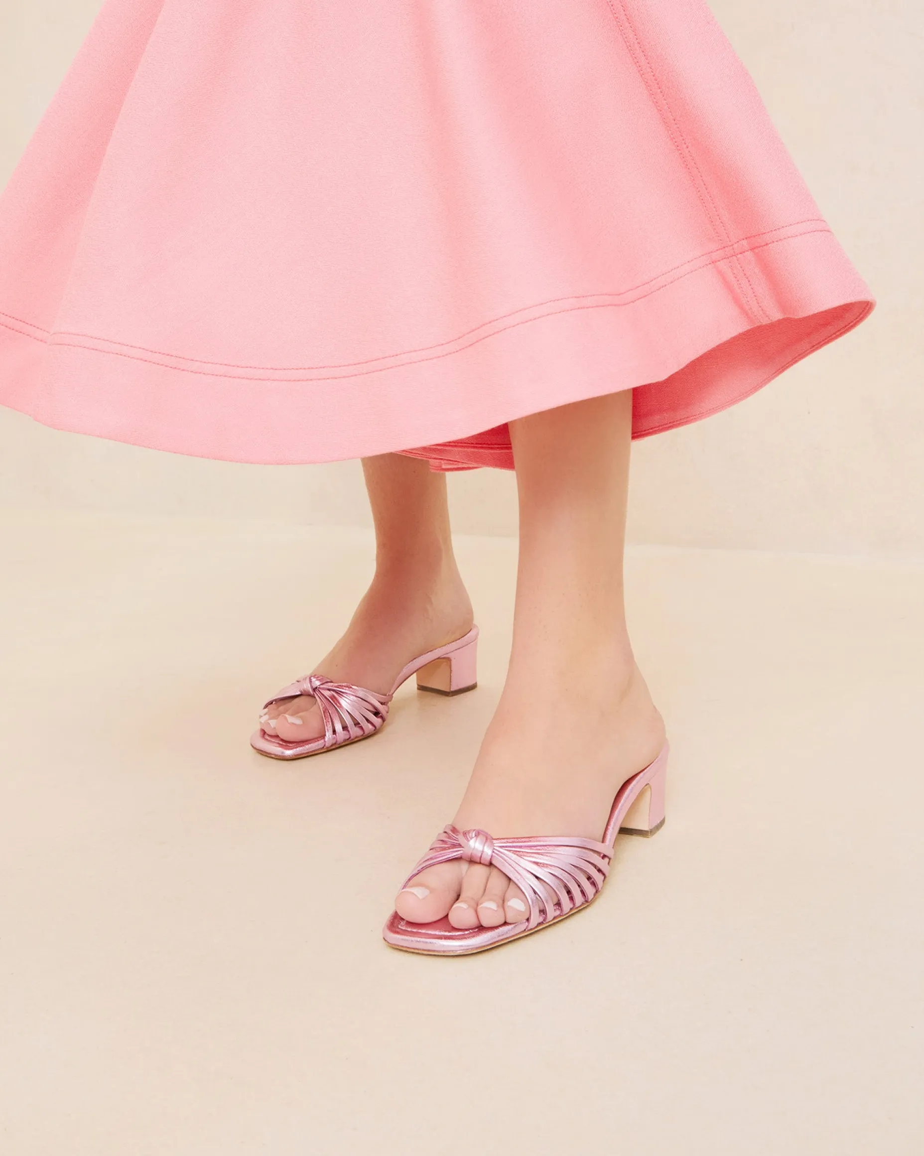 Hazel Pink Leather Knot Mule