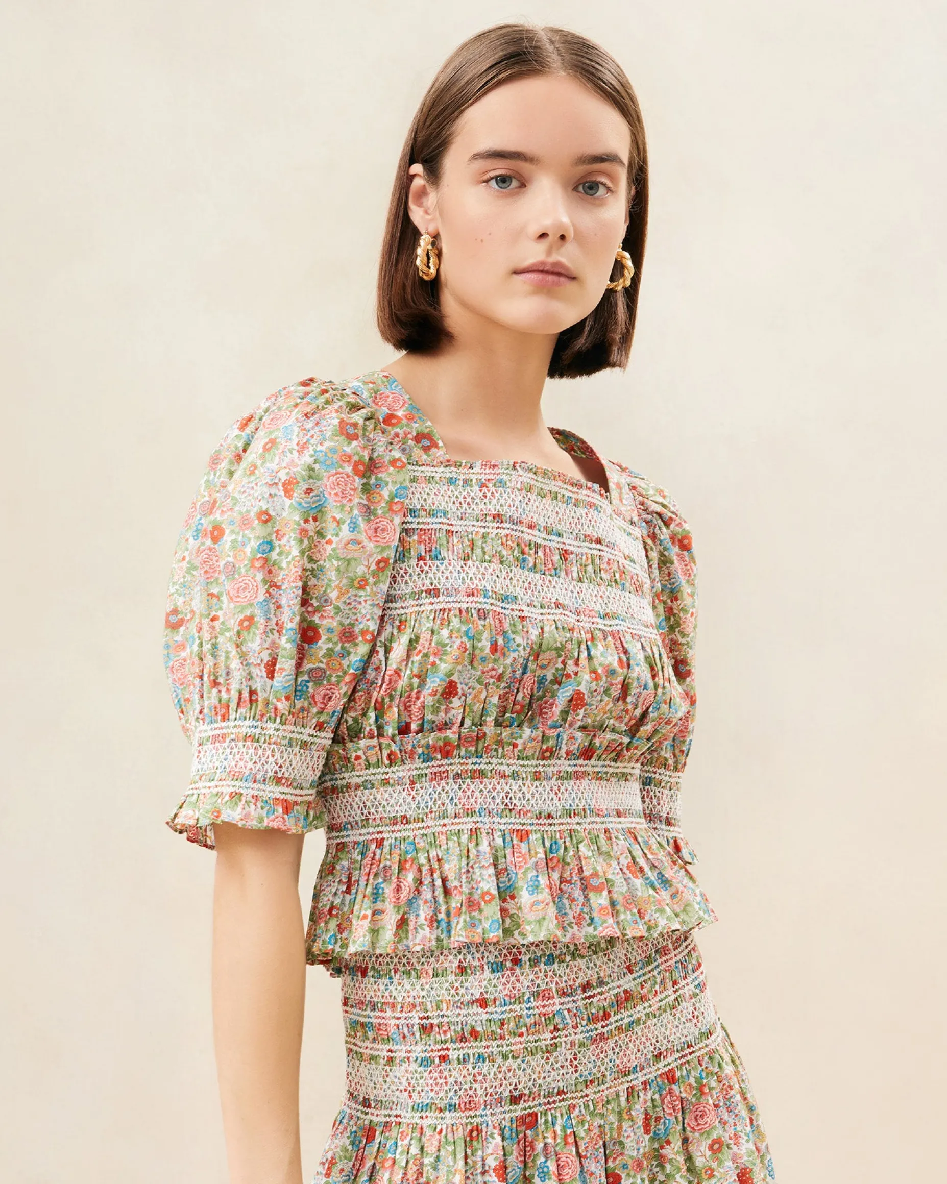 Nicola Red Floral Cinched Blouse