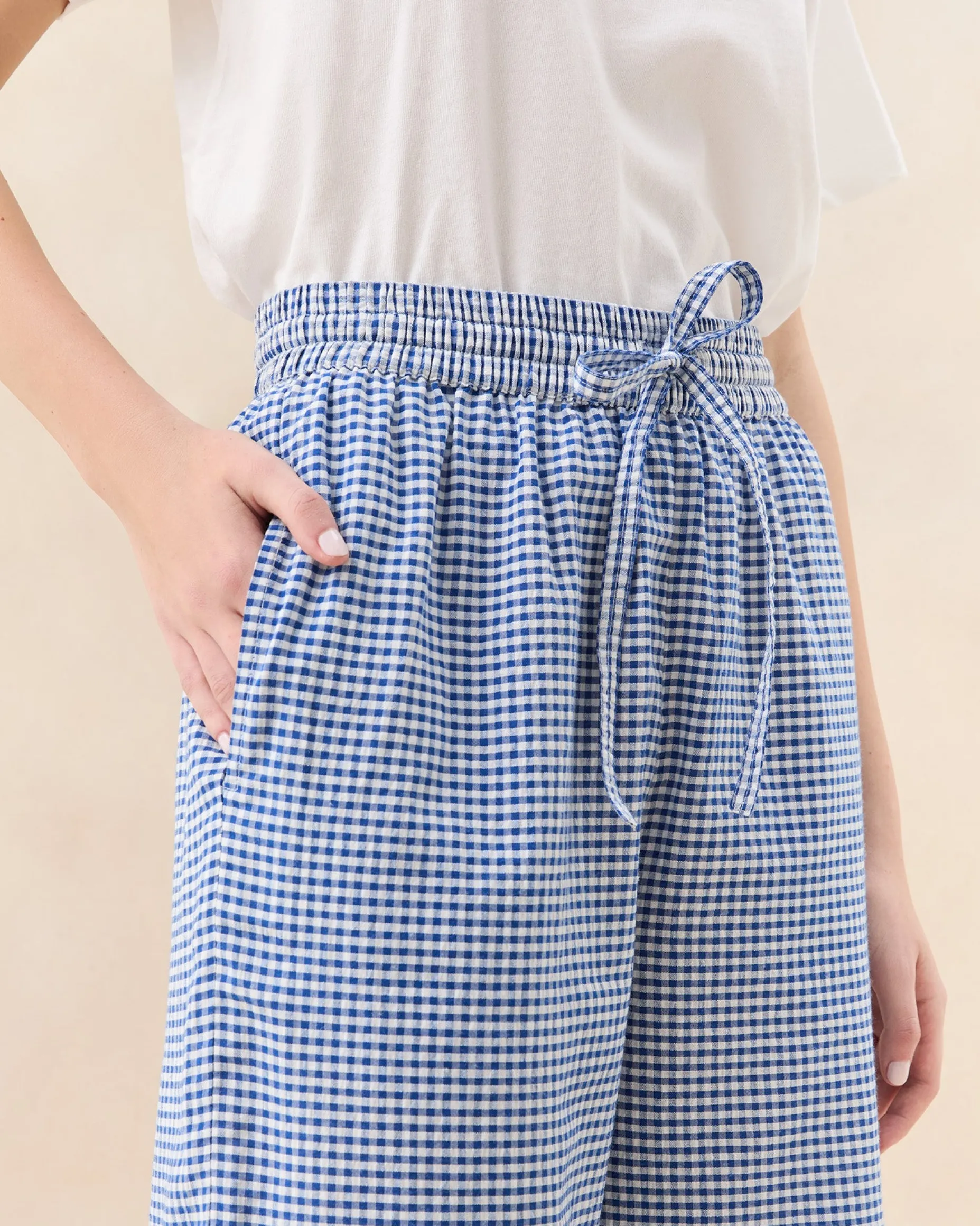 Blake Blue Gingham Embroidered Pant