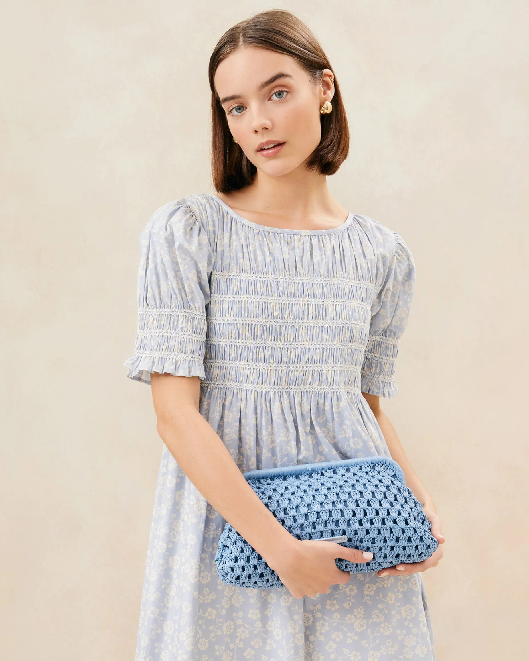 Trudie Blue Crochet Frame Clutch