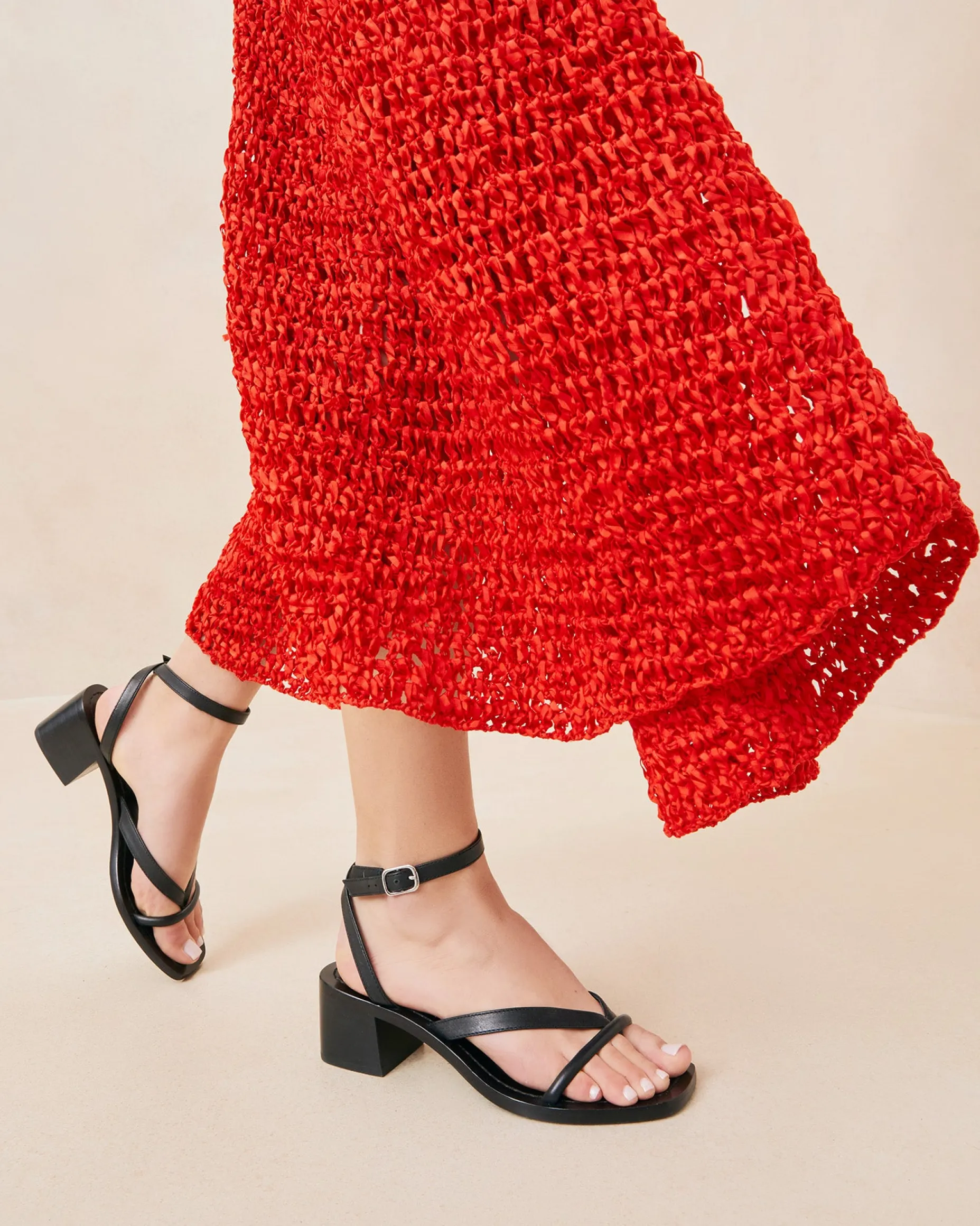 Eloise Black Leather Heeled Sandal