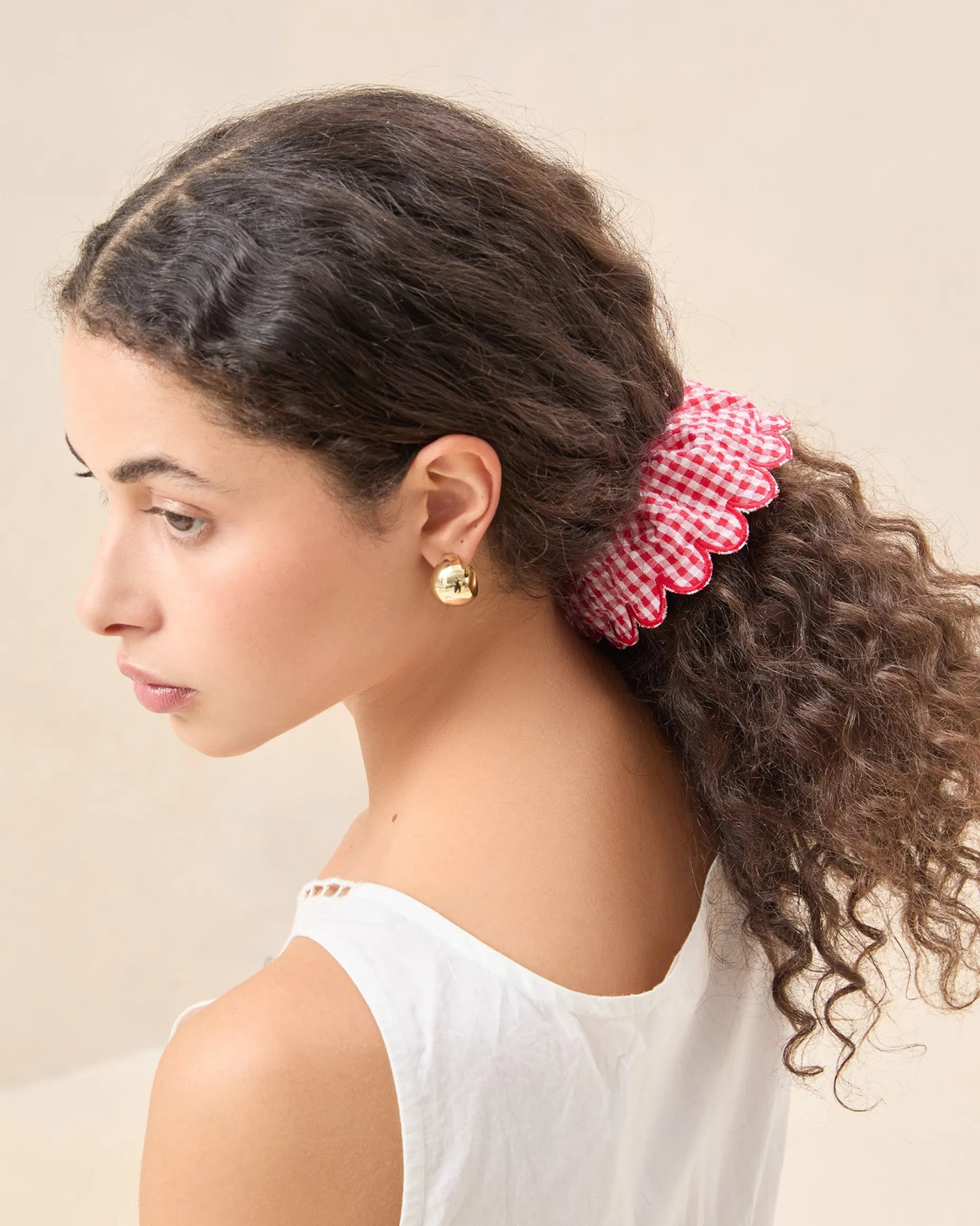 Frankie Pink Floral Scallop Scrunchie