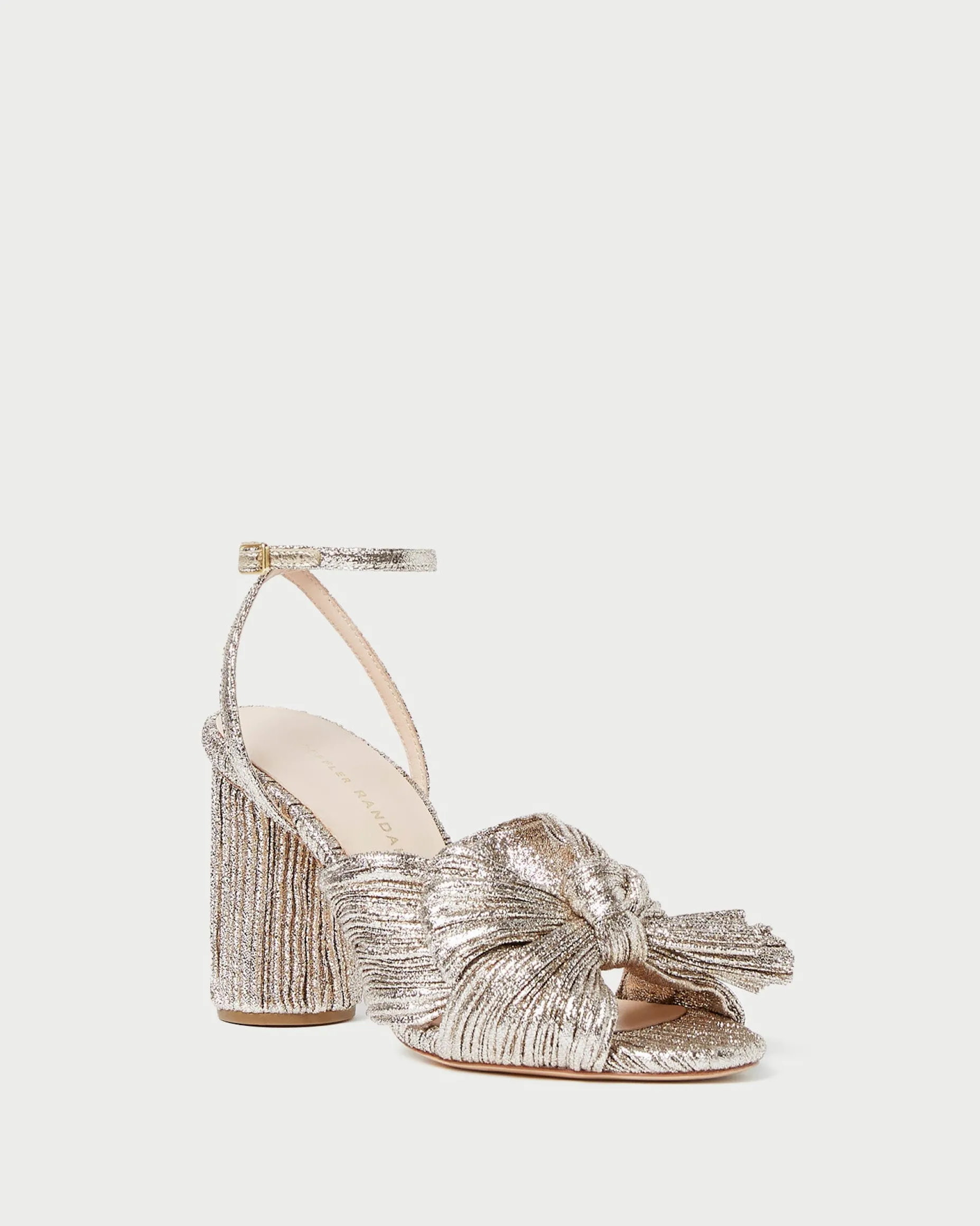 Camellia Gold Pleated Bow Heel