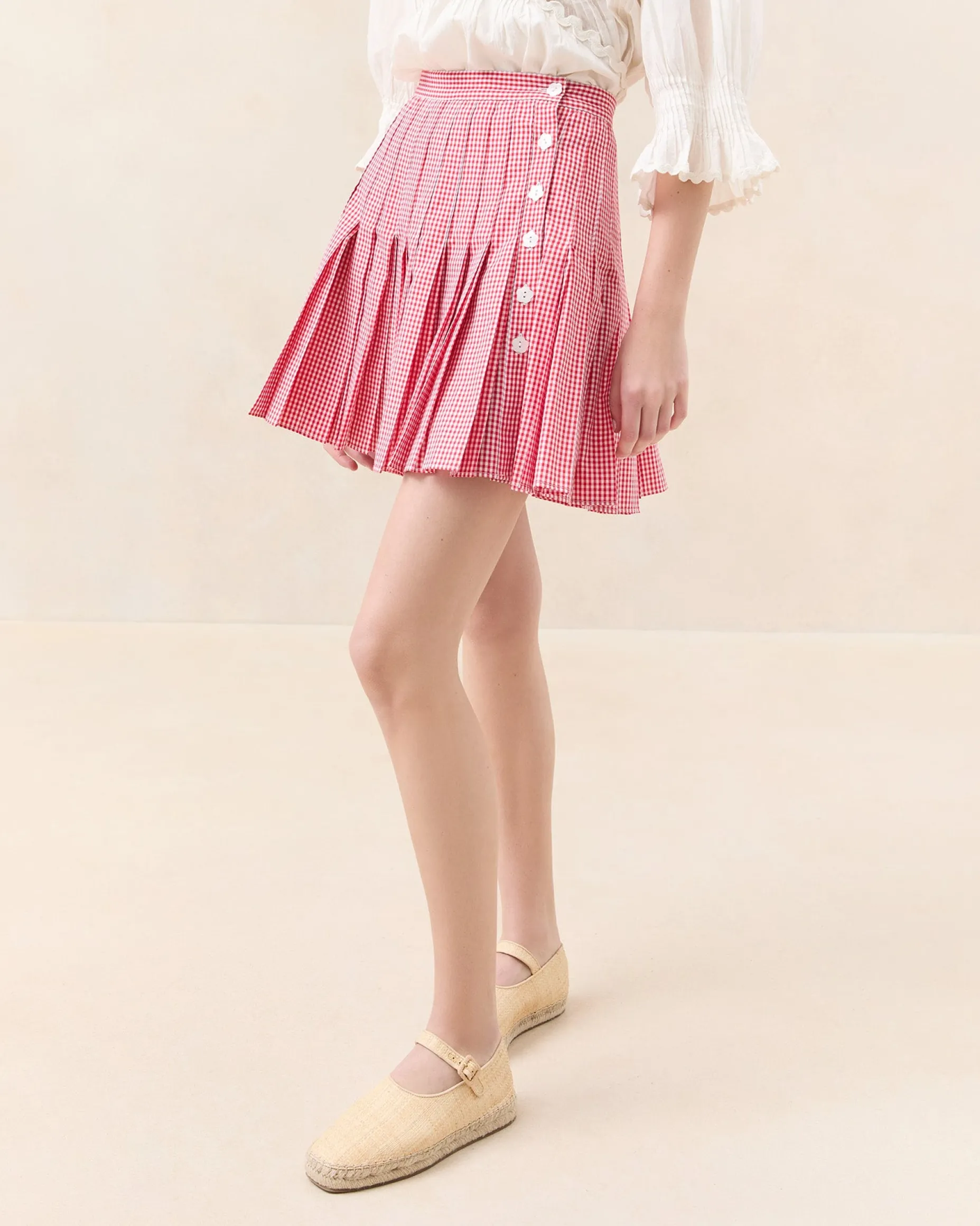 Caroline Red Gingham Pleated Skirt