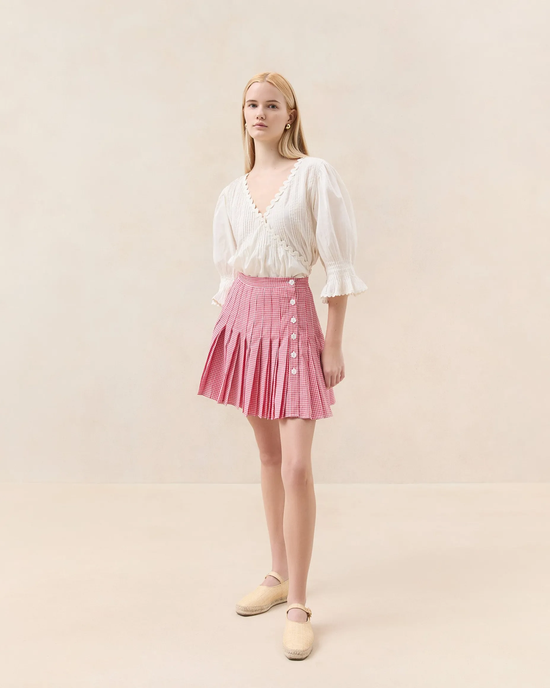 Caroline Red Gingham Pleated Skirt