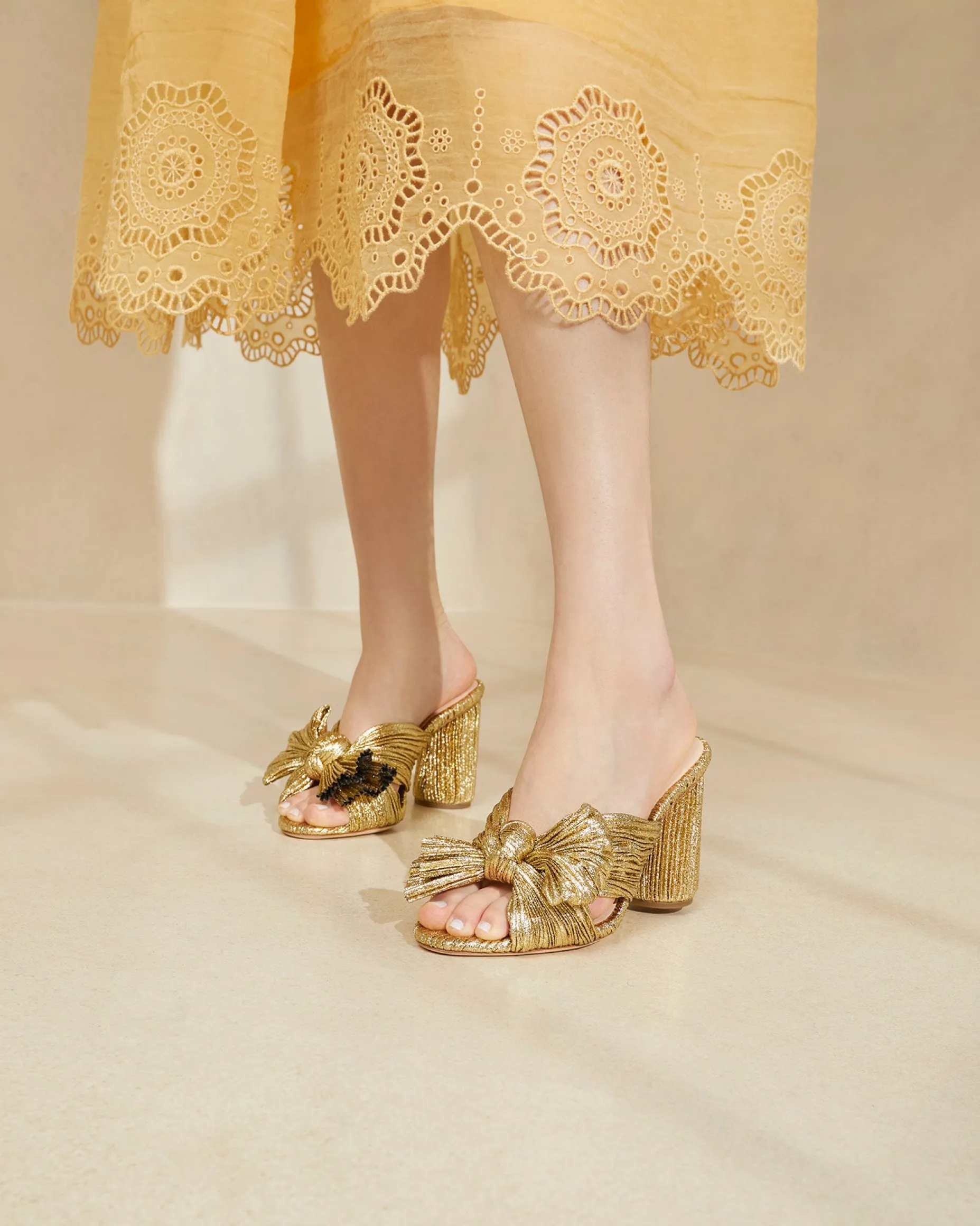 Penny Champagne Pleated Bow Heel