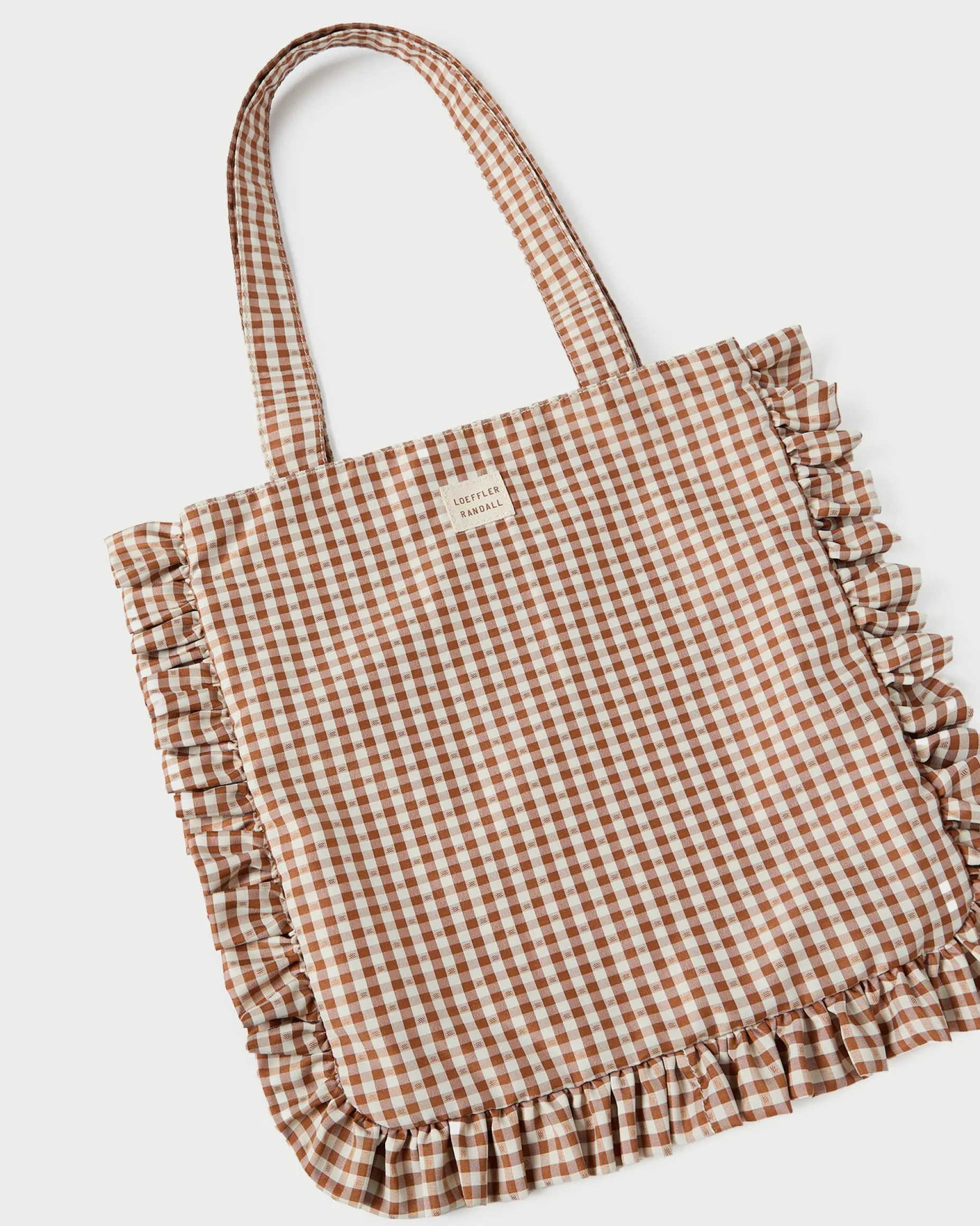 Justine Brown Gingham Ruffle Tote