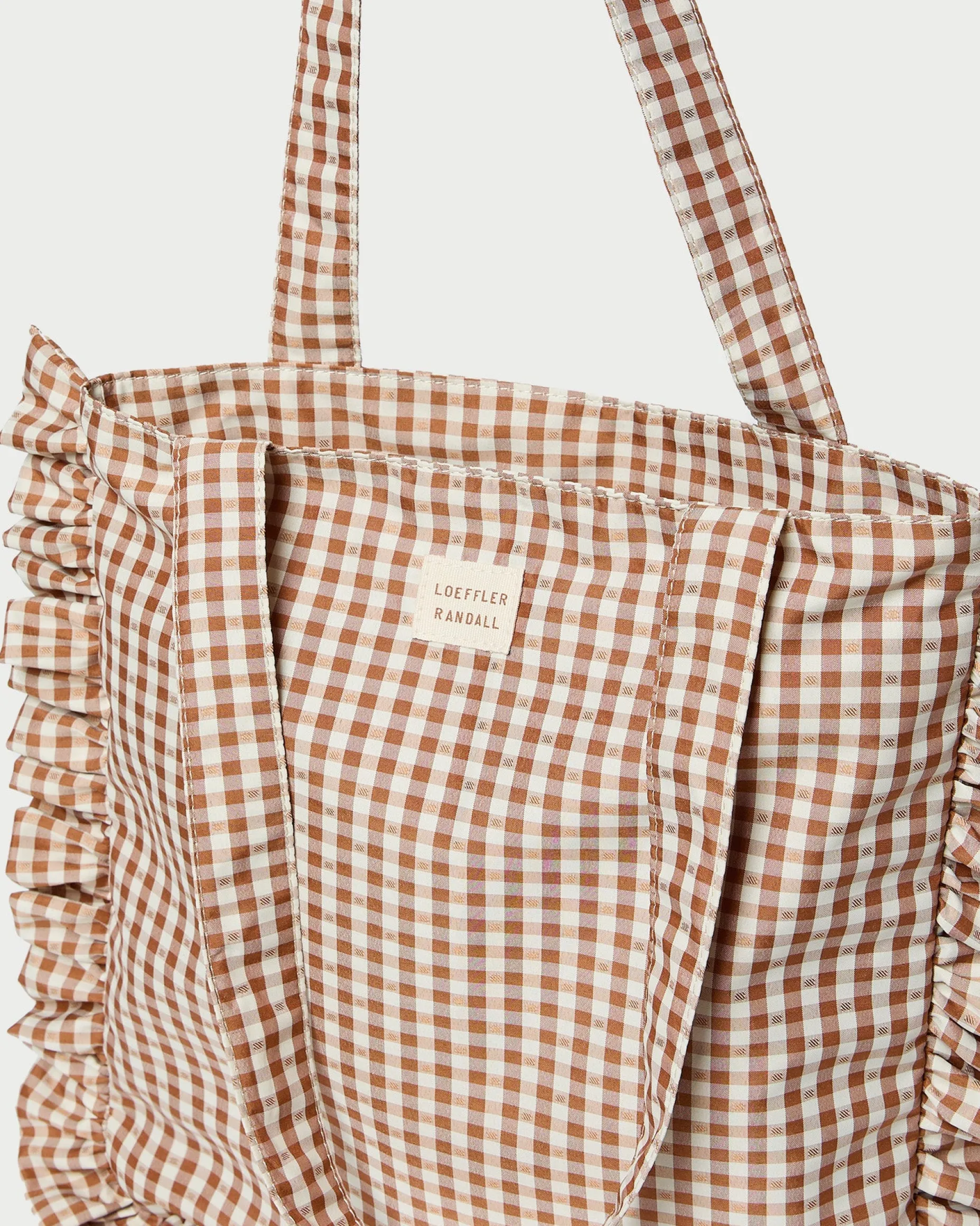 Justine Brown Gingham Ruffle Tote