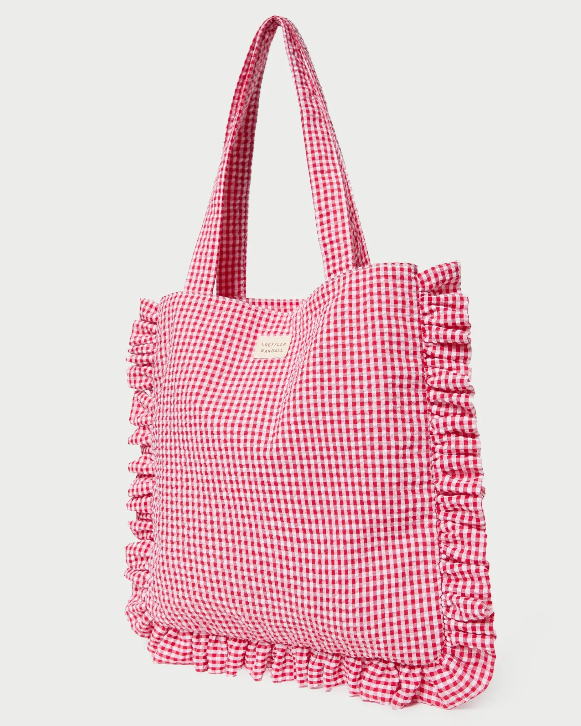 Justine Brown Gingham Ruffle Tote