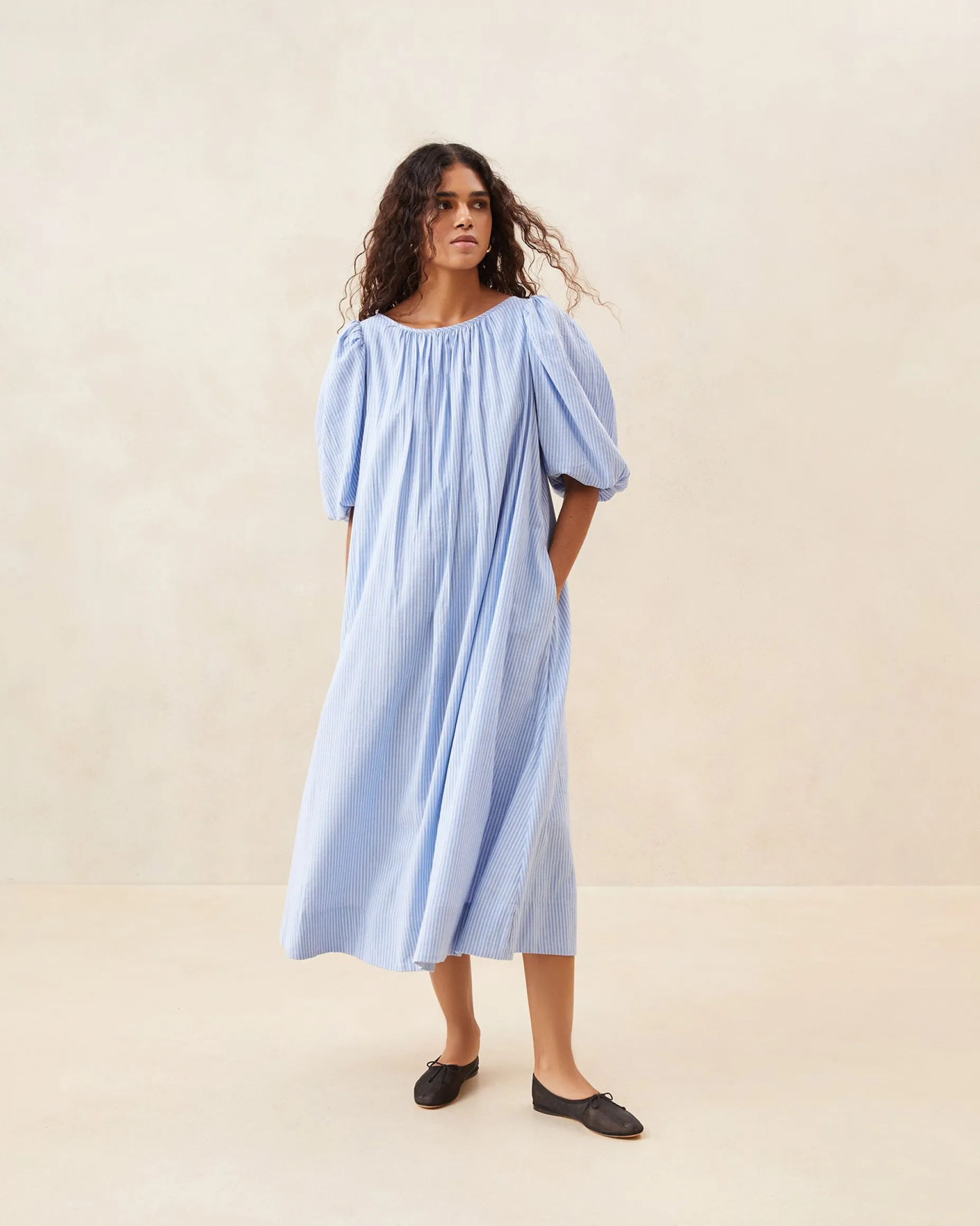 Mimi Blue Puff-Sleeve Dress