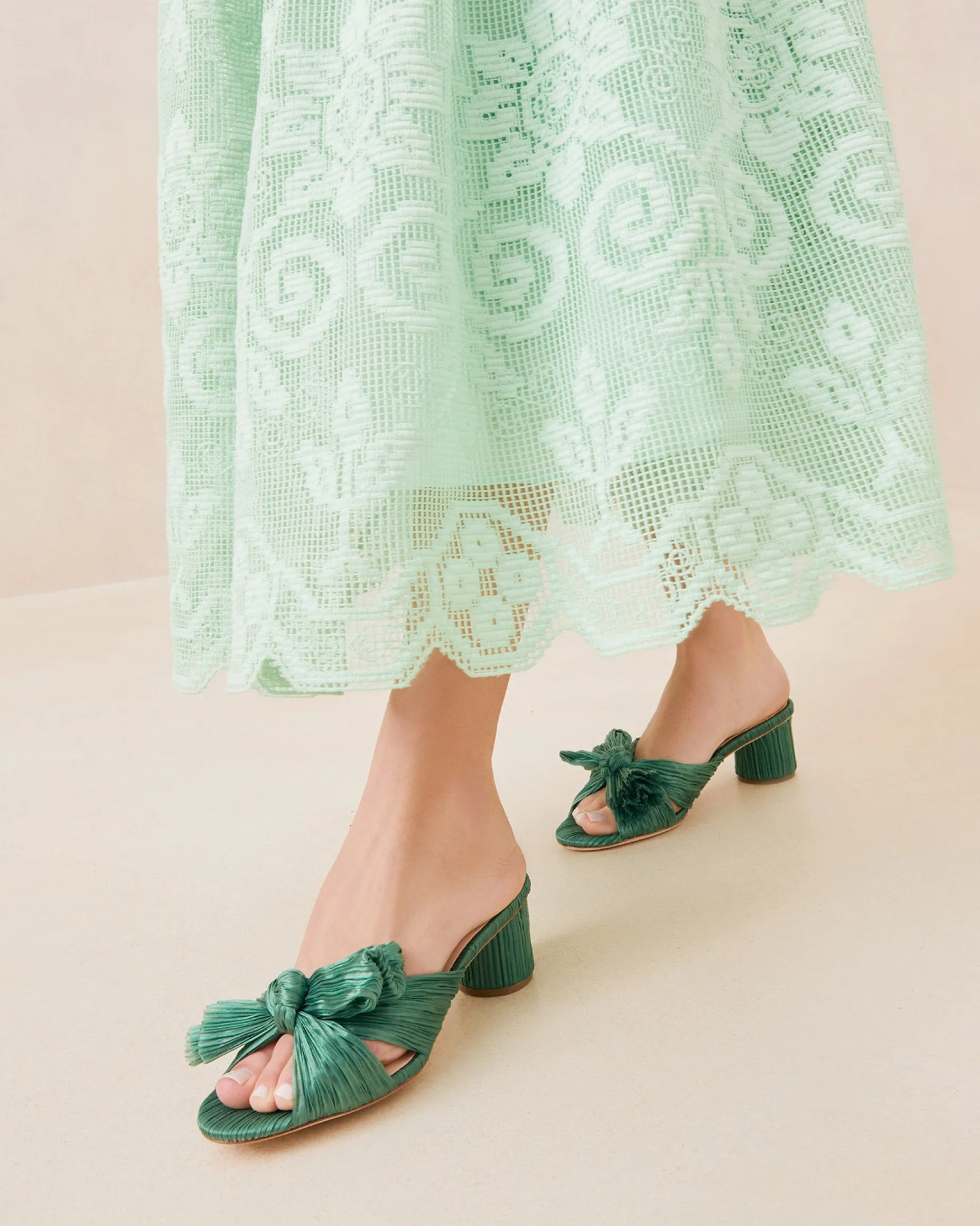 Emilia Sage Pleated Bow Heel