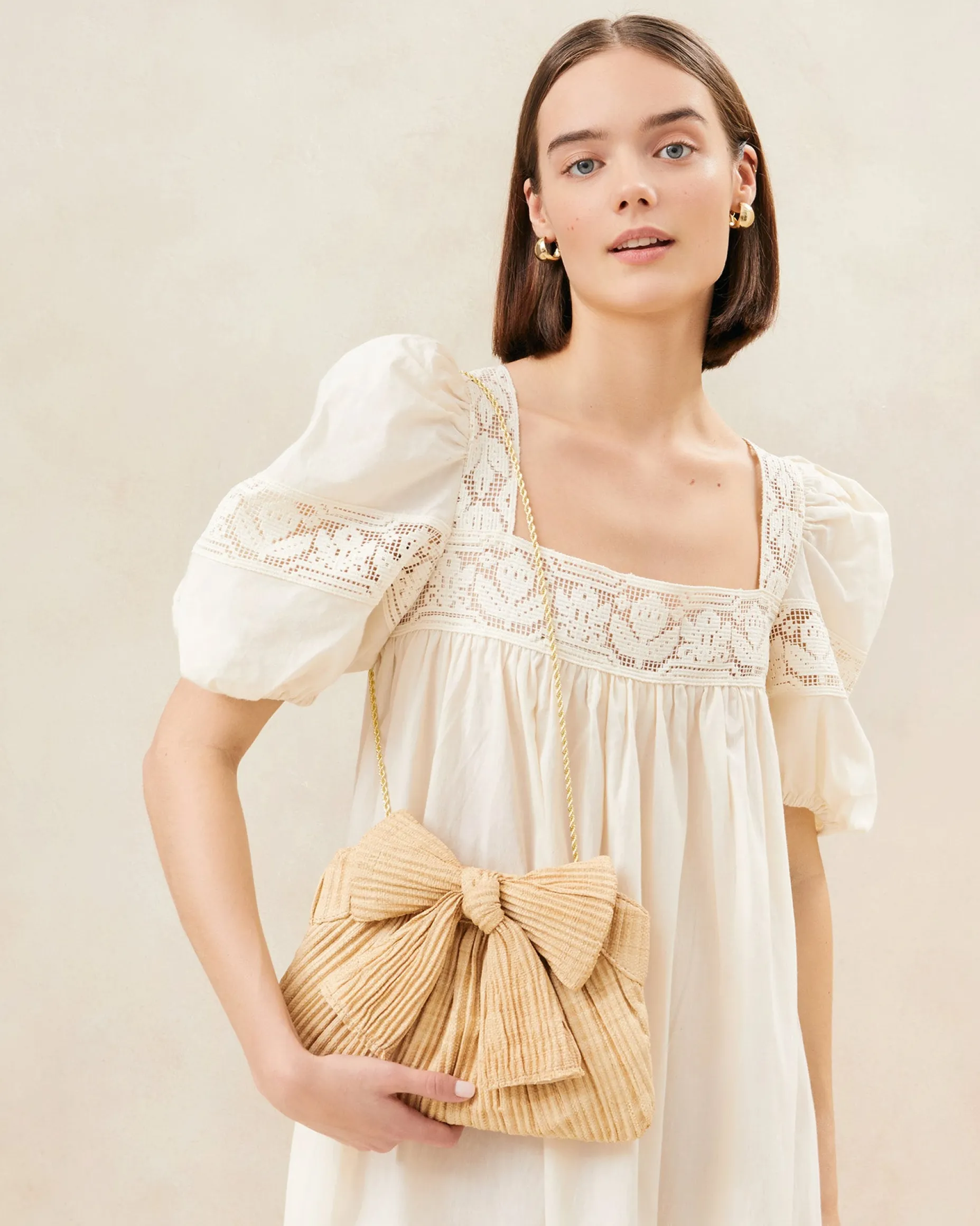 Rayne Brown Gingham Bow Clutch