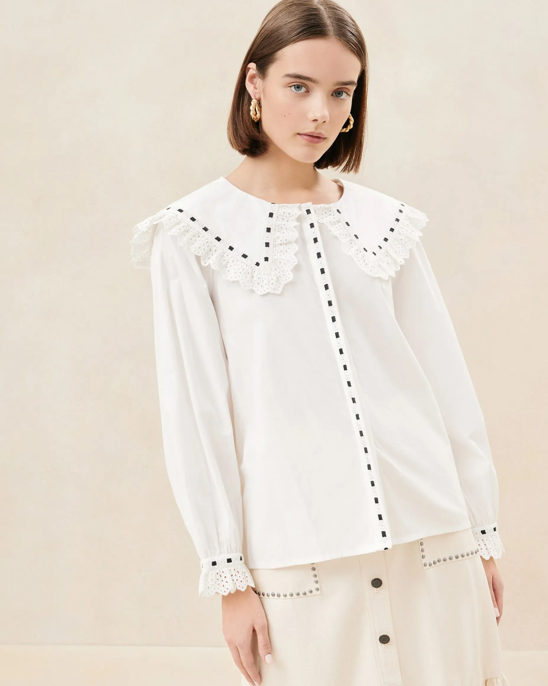 Daisy Cream Broderie Collared Blouse