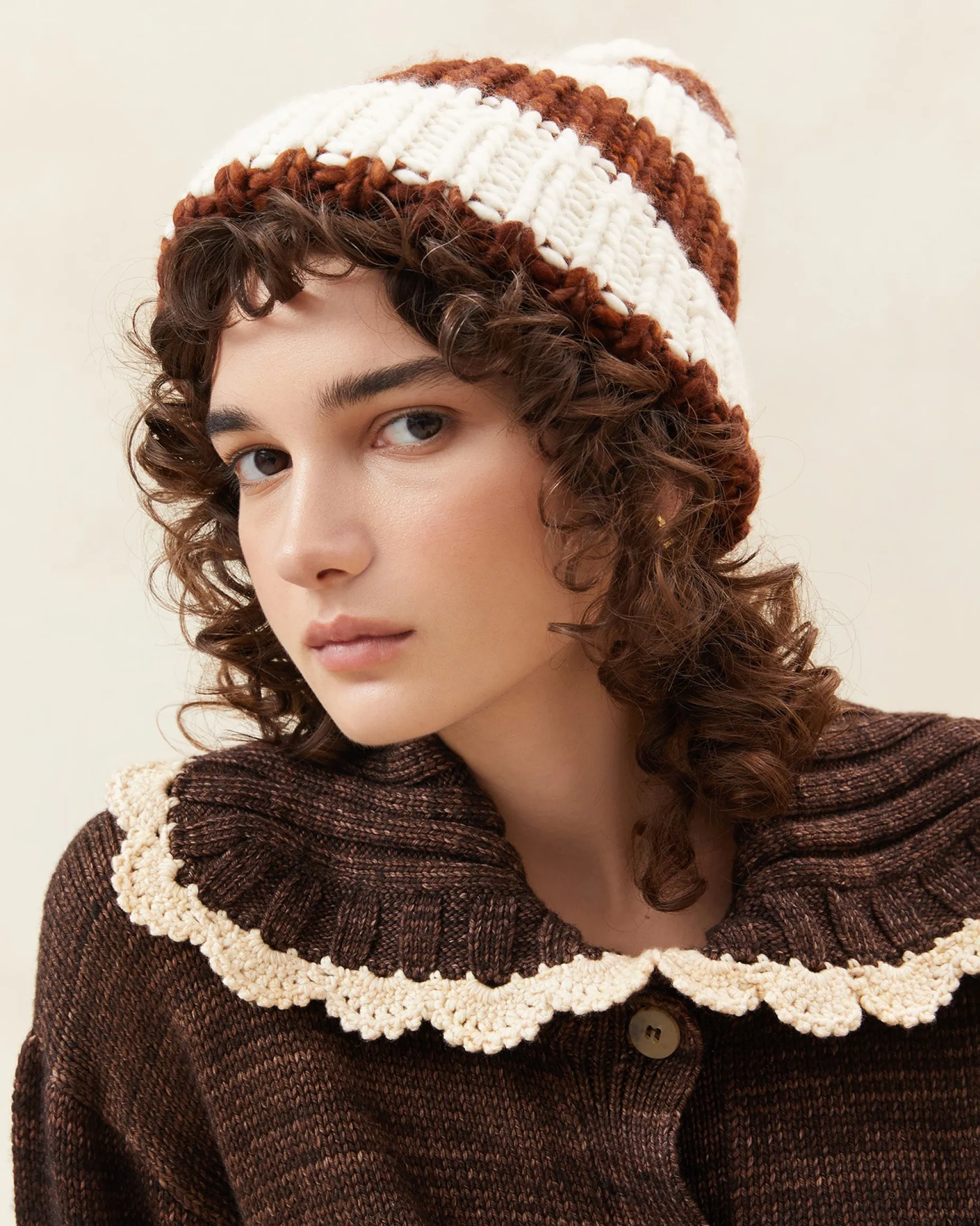 Ava Cream Knit Pompom Hat