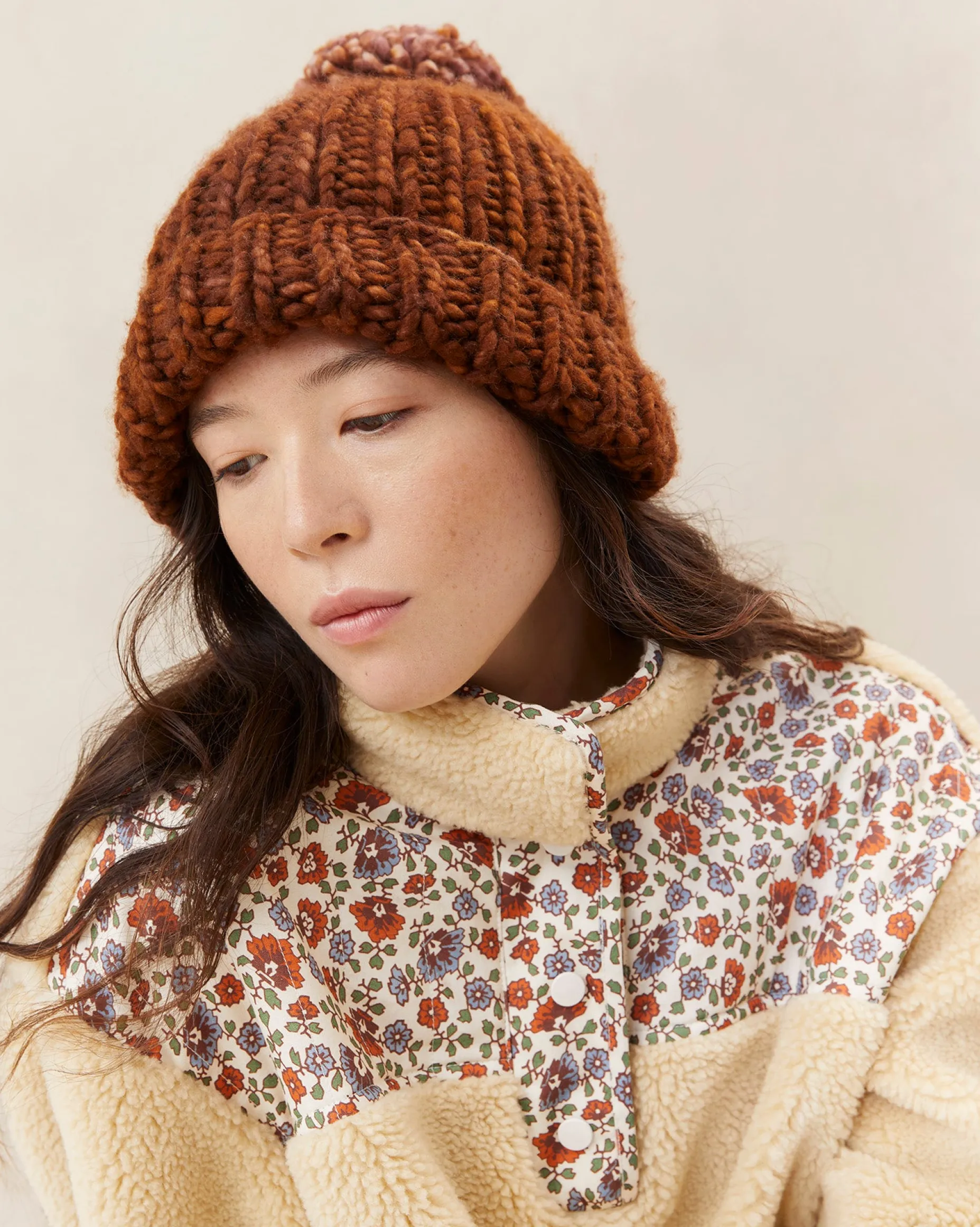 Ava Cream Knit Pompom Hat