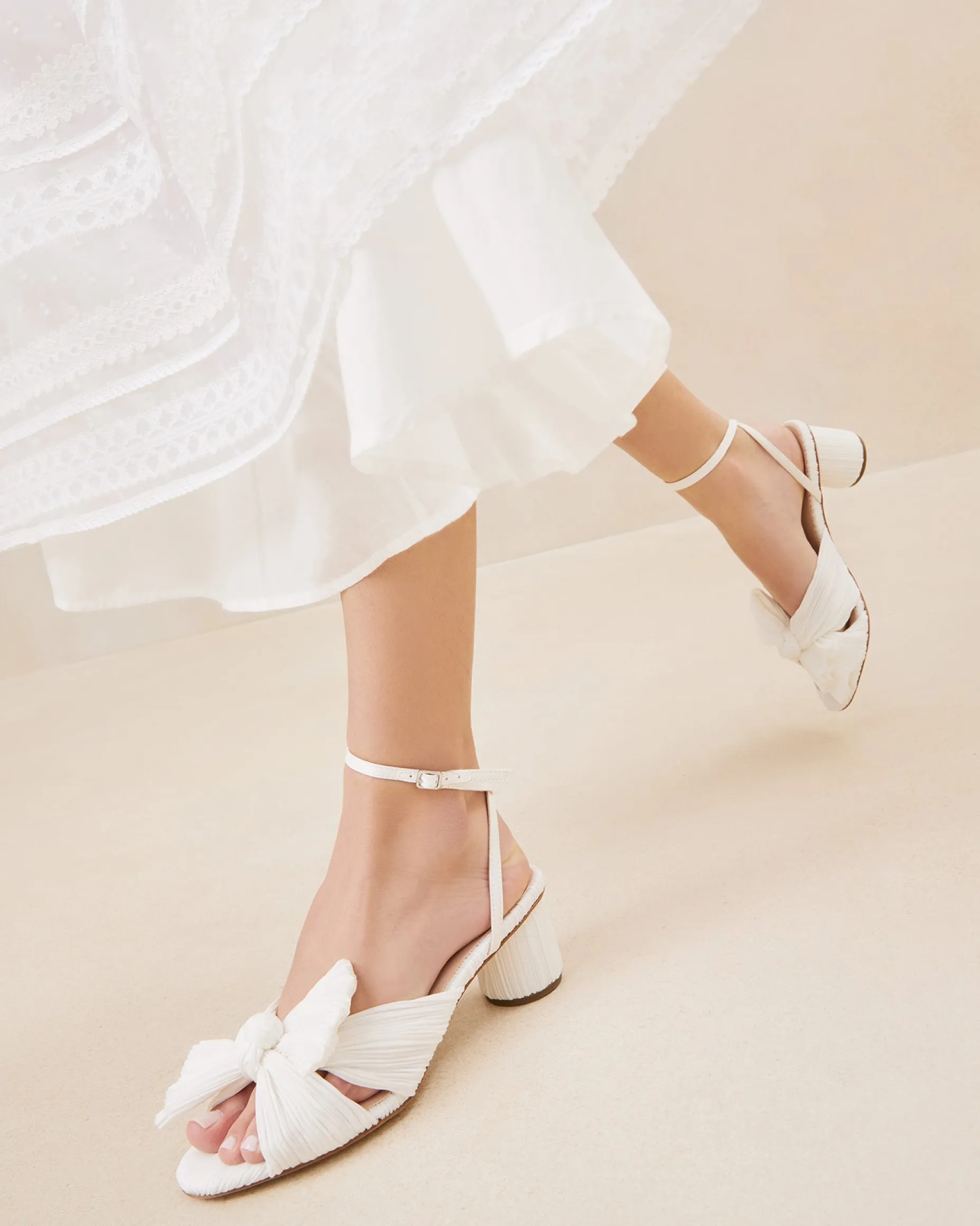 Dahlia Champagne Pleated Bow Heel