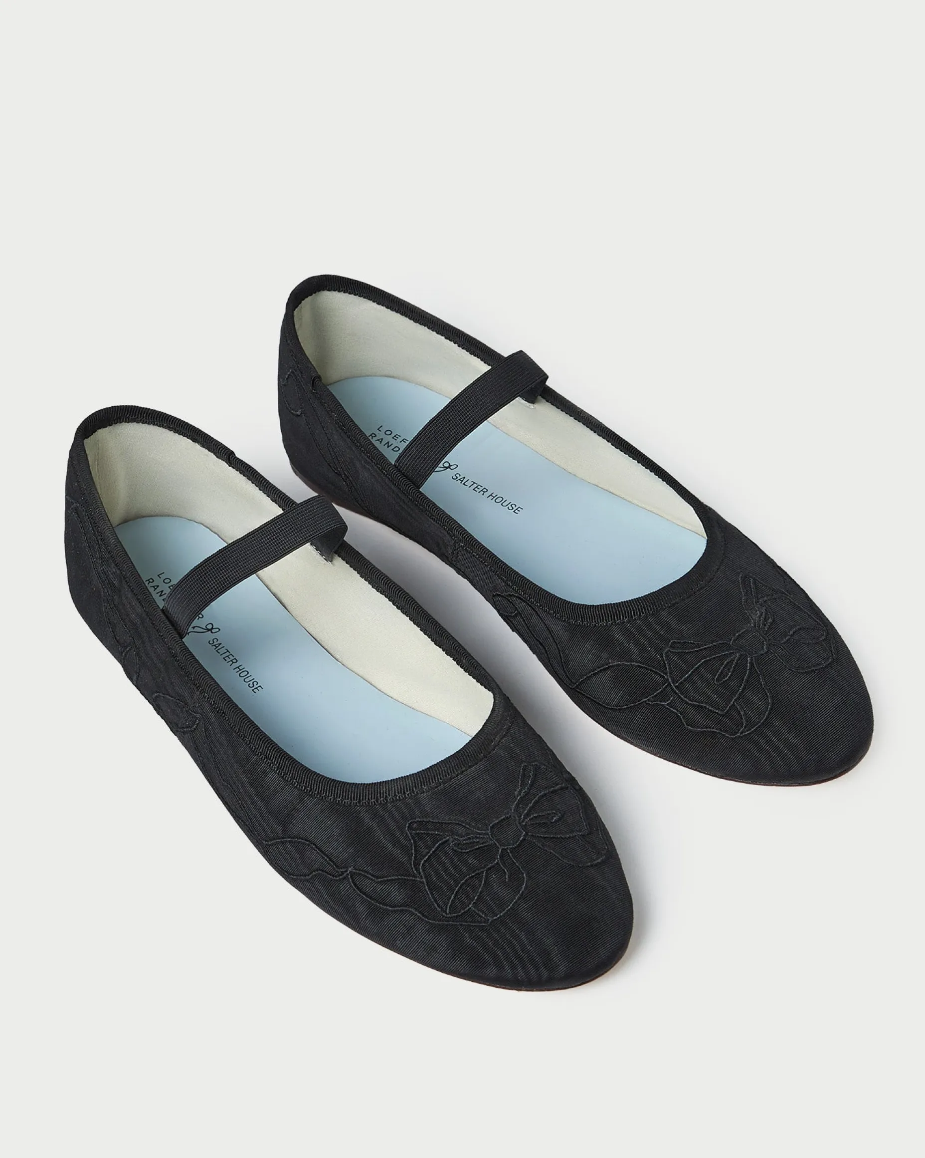 Leonie Black Embroidered Bow Flat