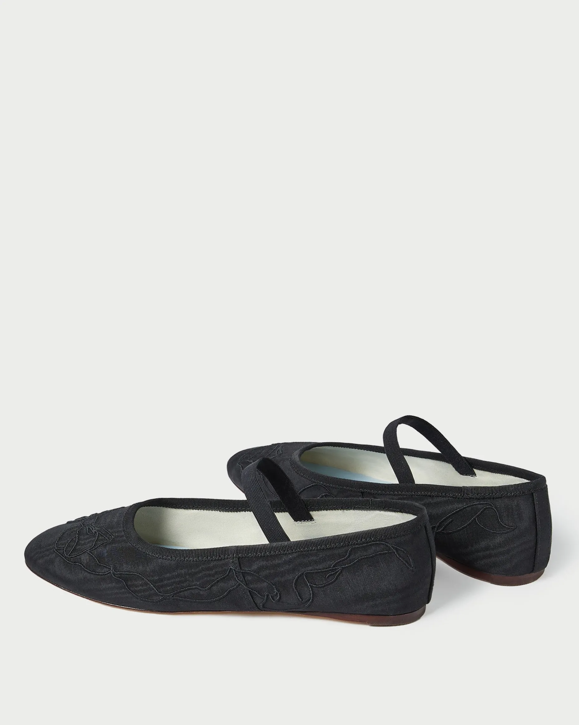 Leonie Black Embroidered Bow Flat
