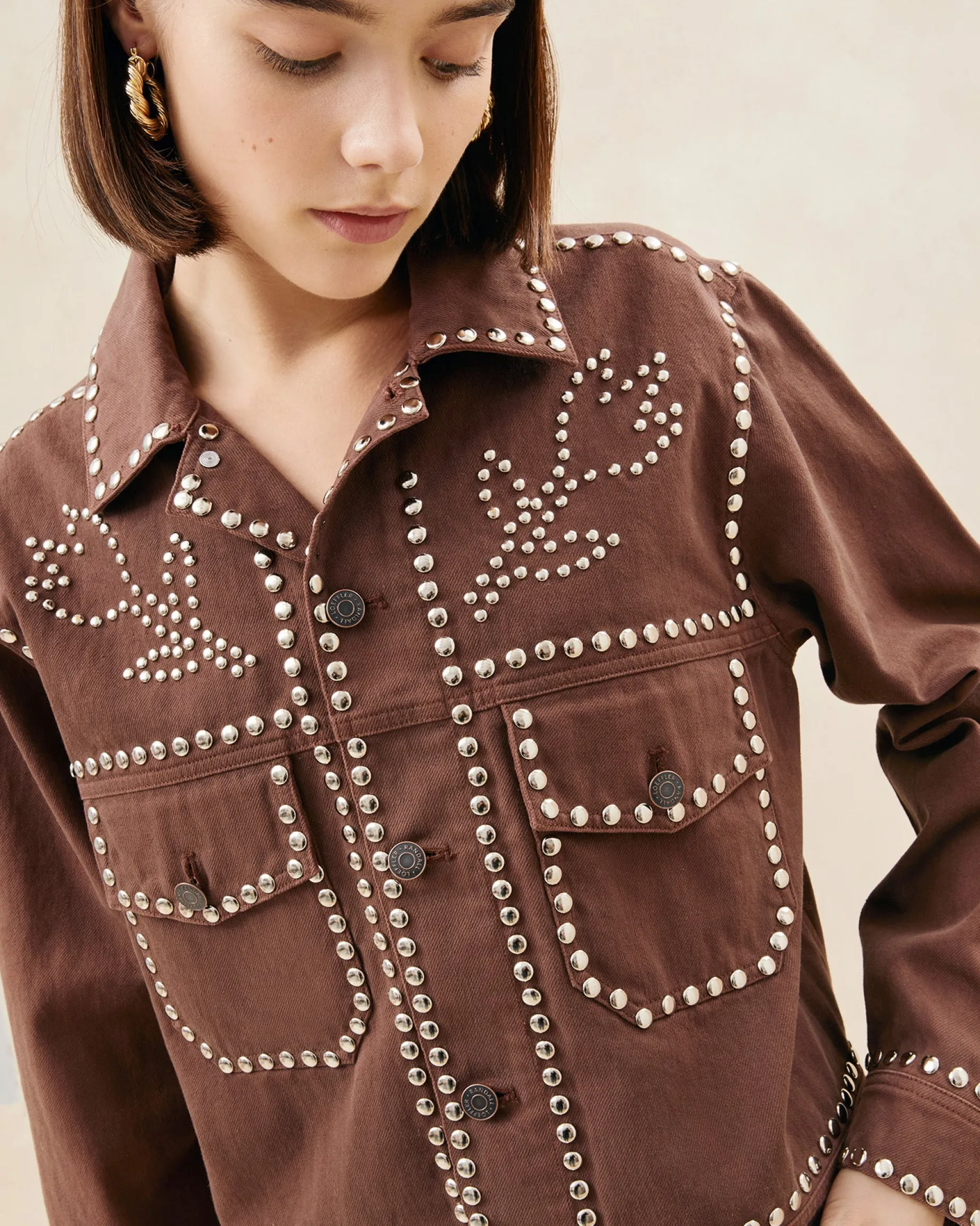 Elijah Espresso Studded Denim Jacket