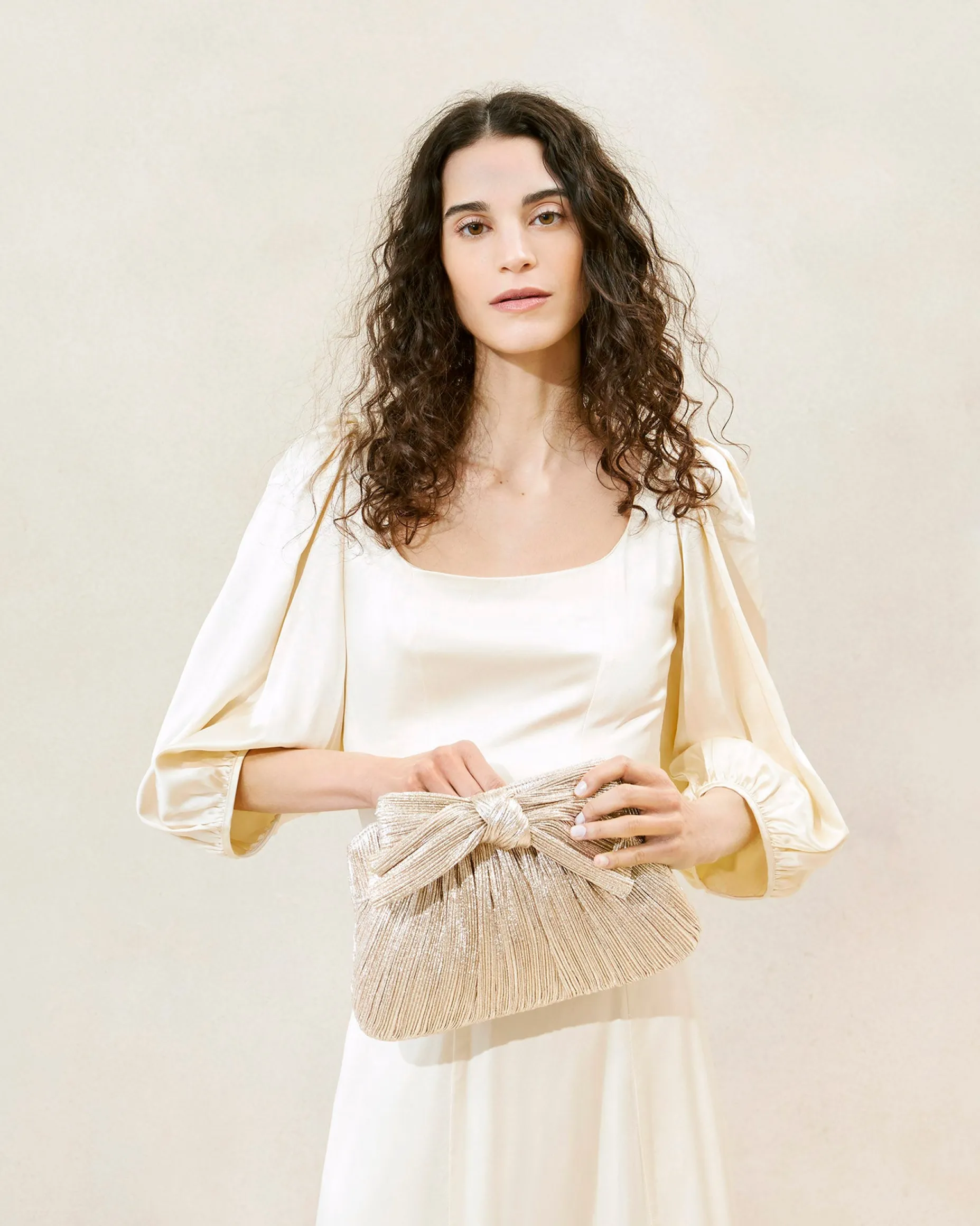 Rayne White Pleated Bow Clutch