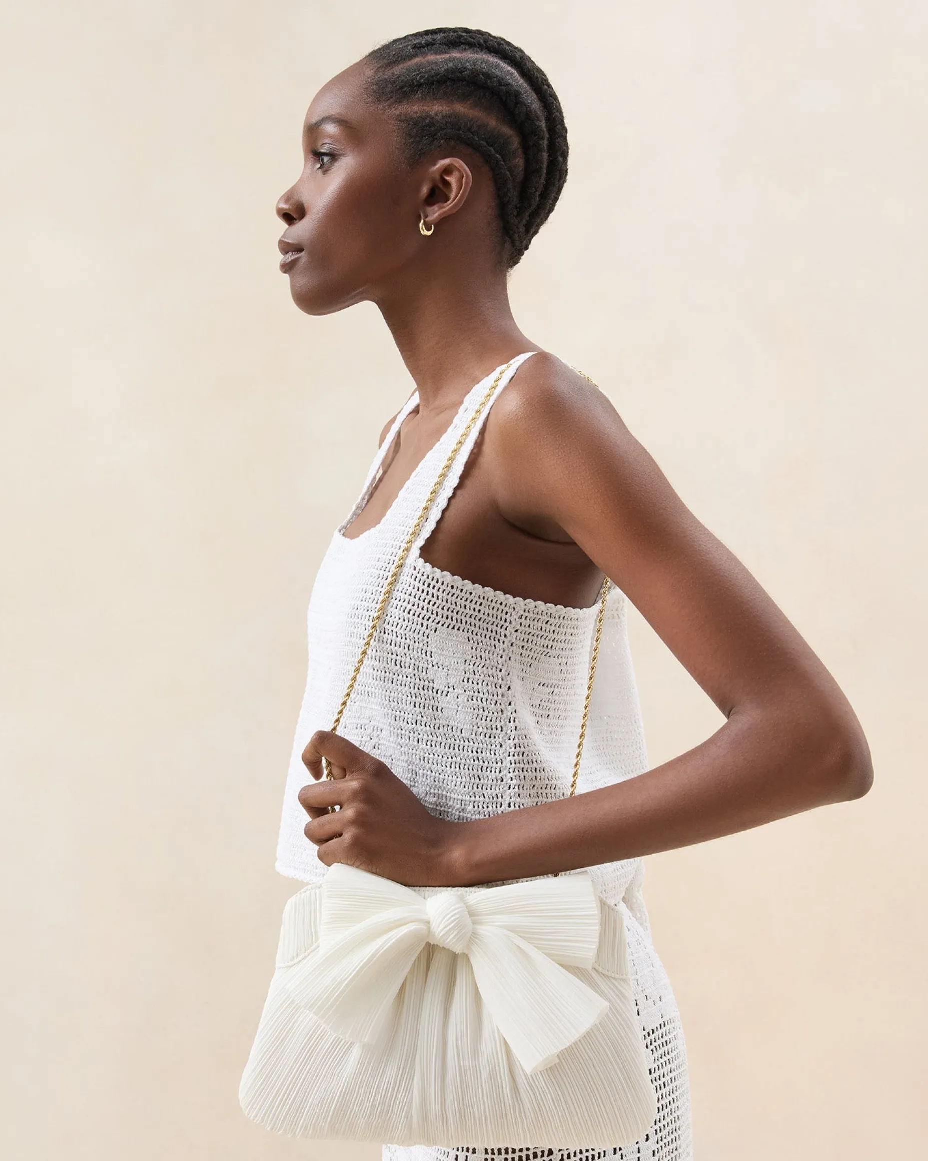 Rayne White Pleated Bow Clutch