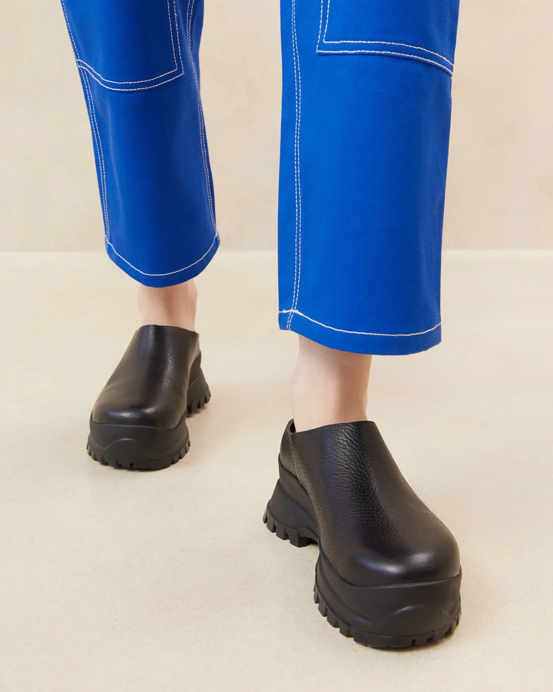 Gemma Black Leather Lug Mule