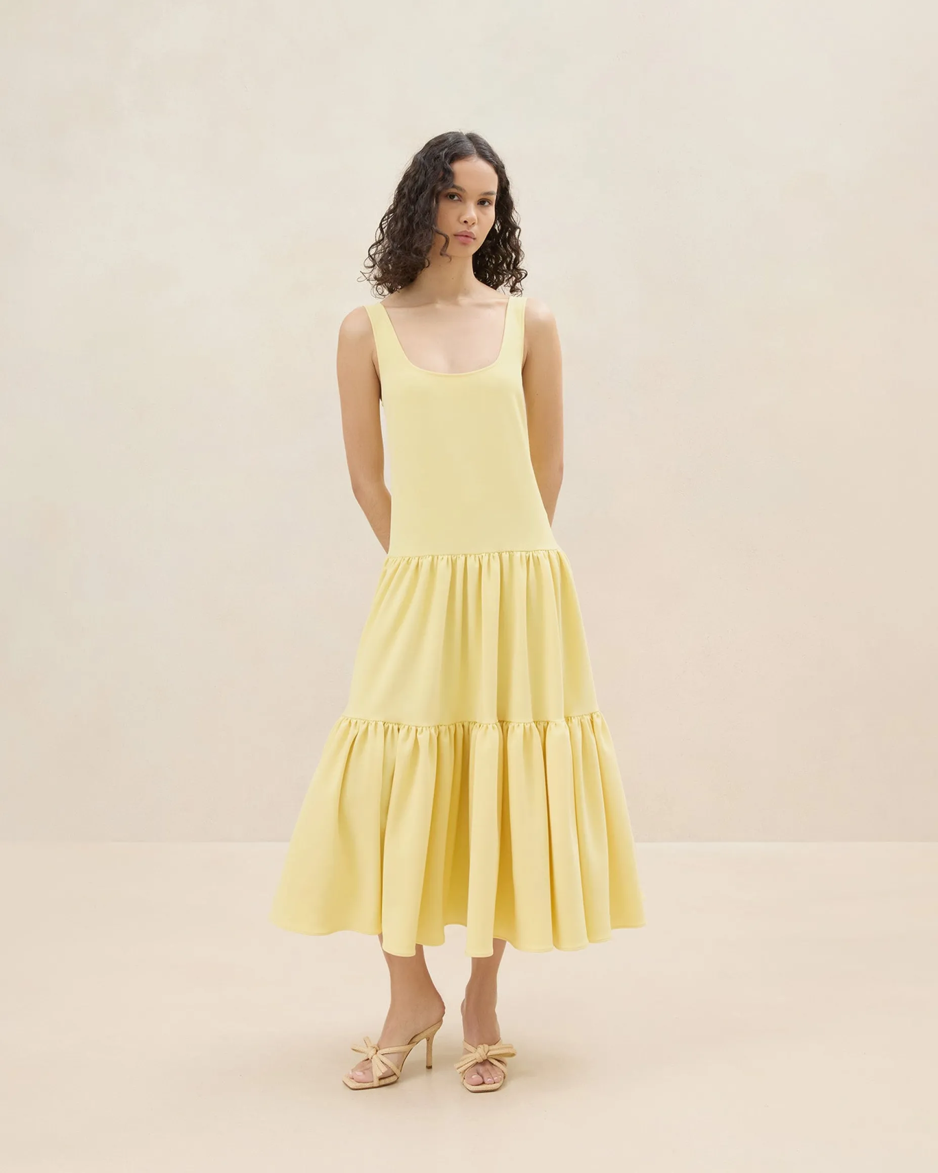 Soren Yellow Tiered Sleeveless Dress