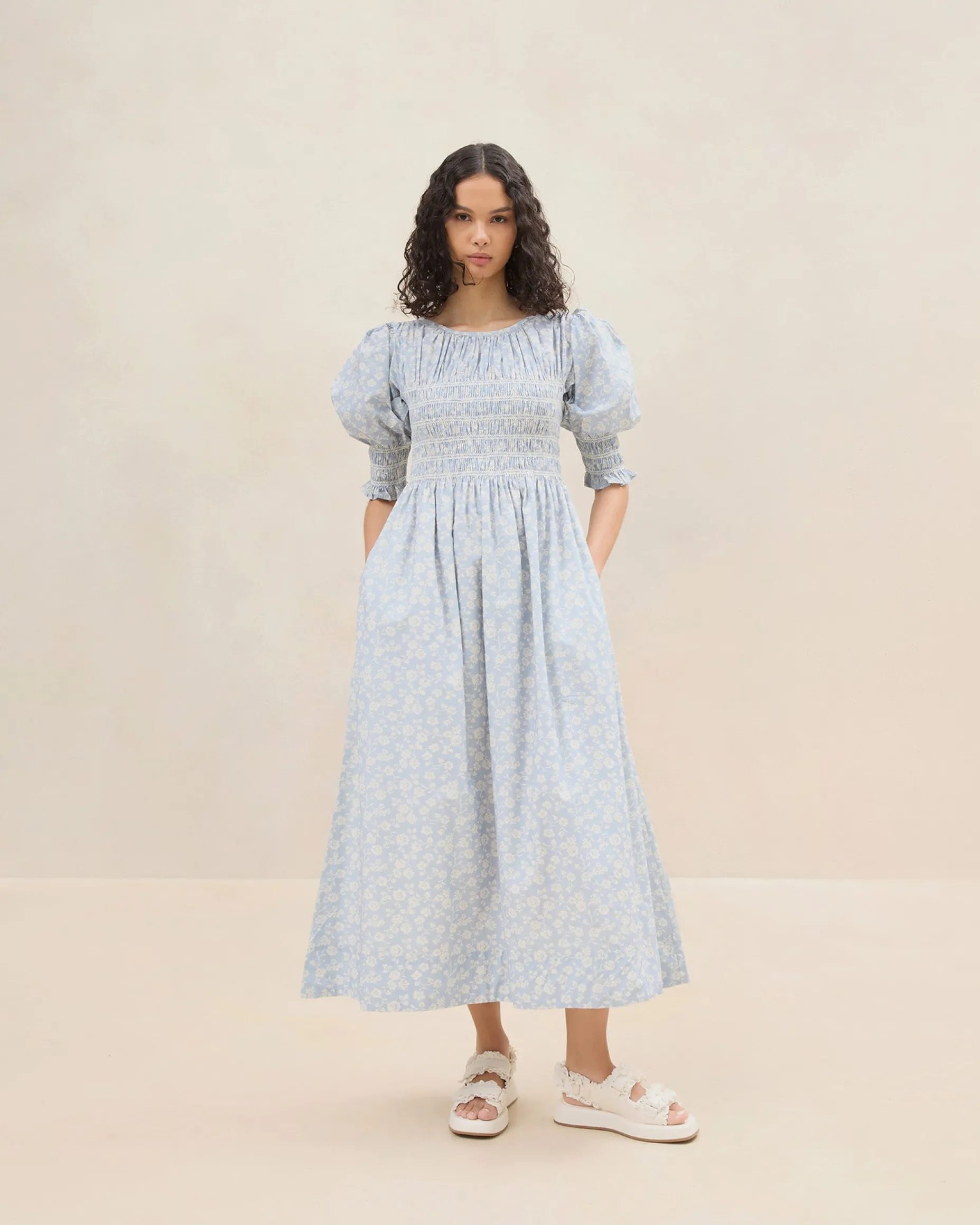 Quinn Blue Floral Cinched Dress