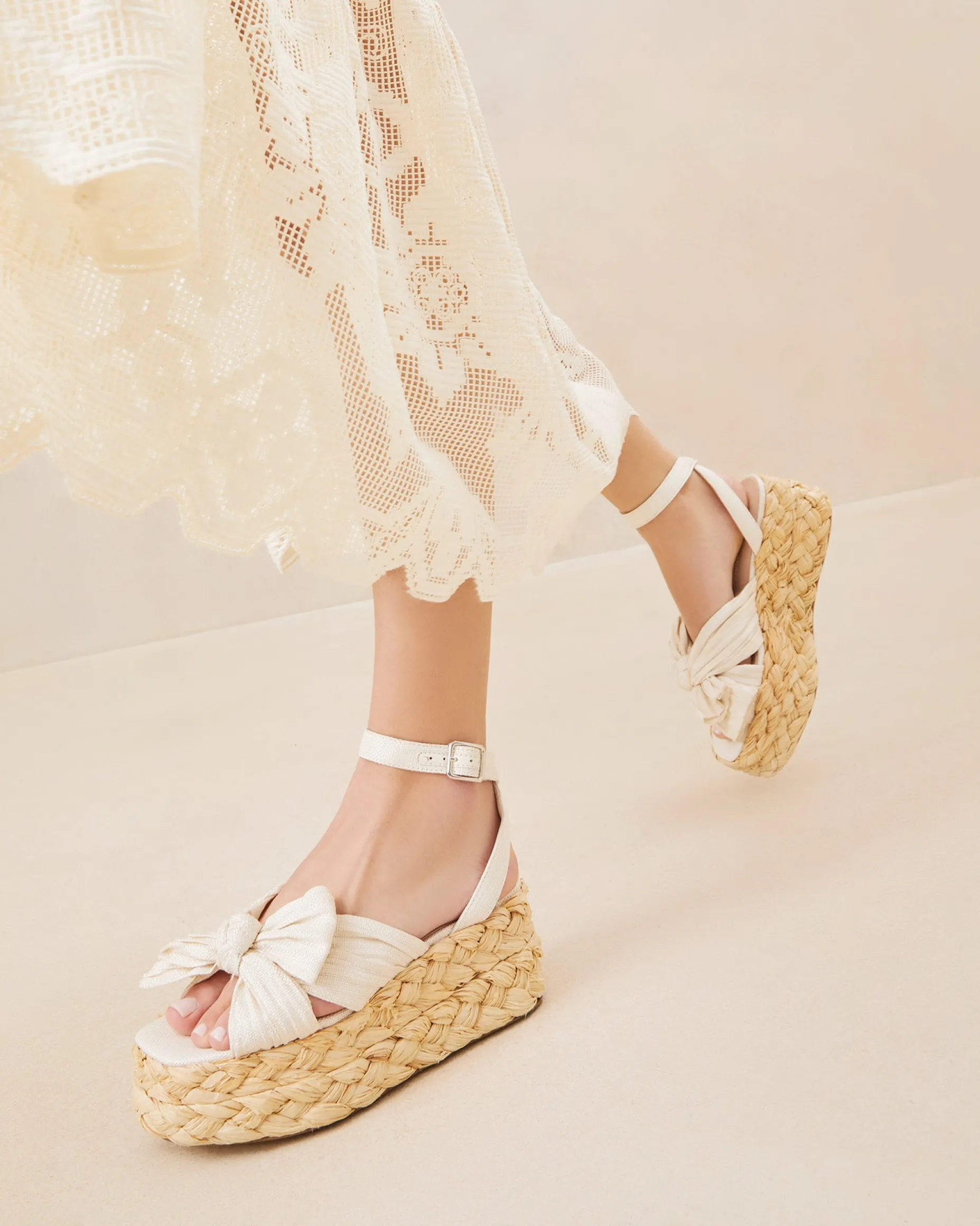 Gaby White Pleated Bow Espadrille
