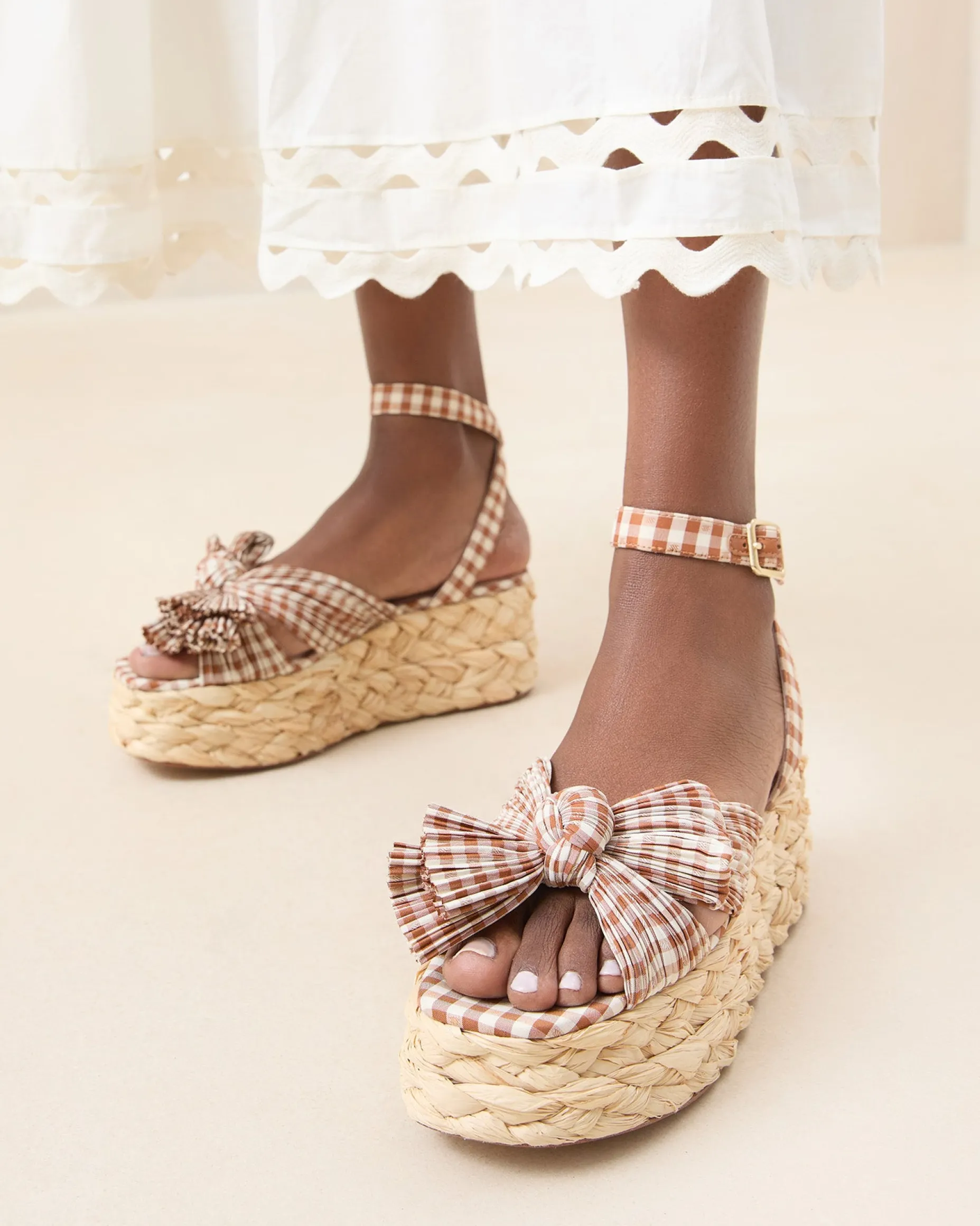 Gaby White Pleated Bow Espadrille