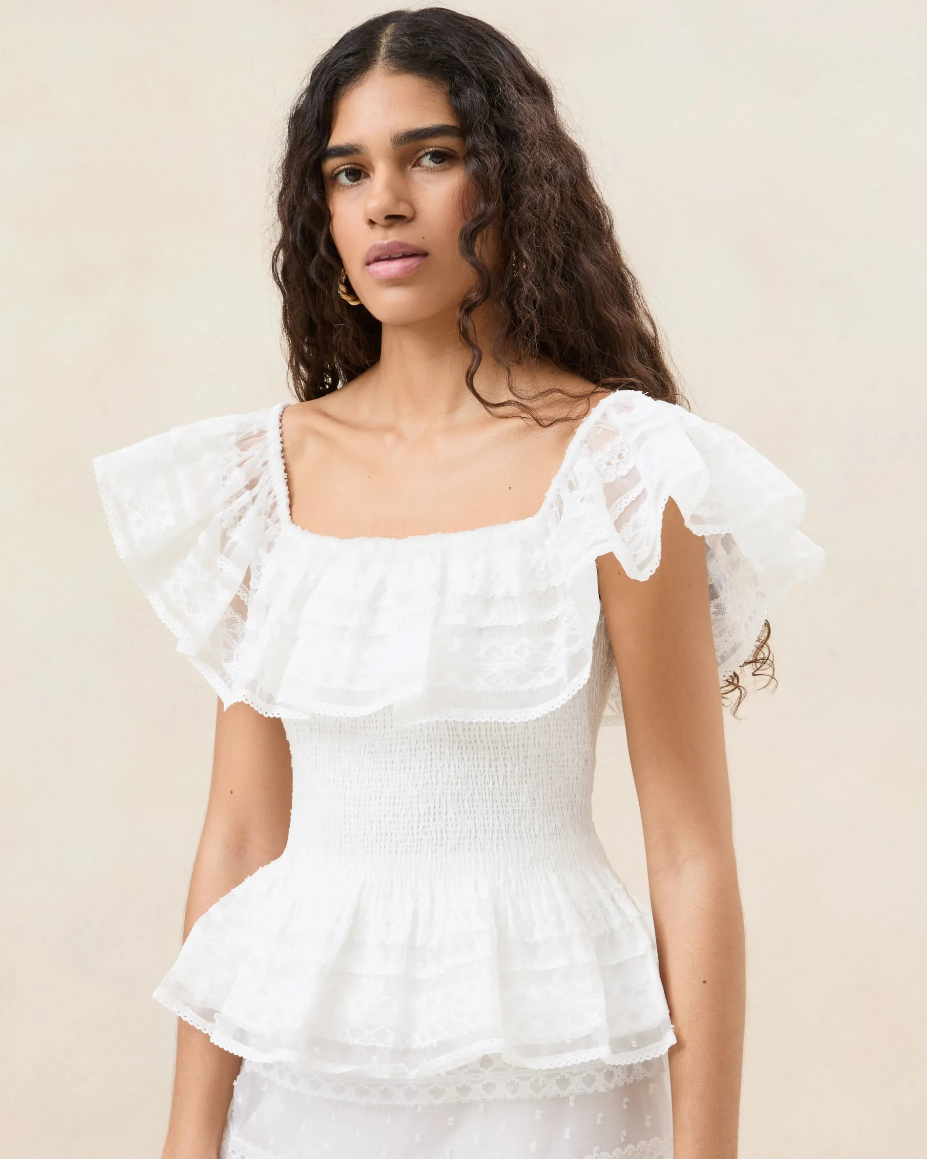 Layla Cream Ruffle Sleeveless Blouse