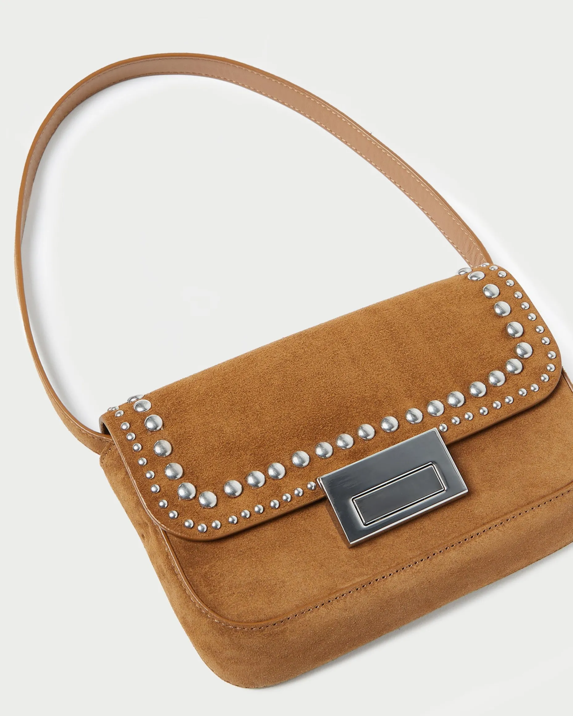 Stefania Cacao Studded Baguette Bag